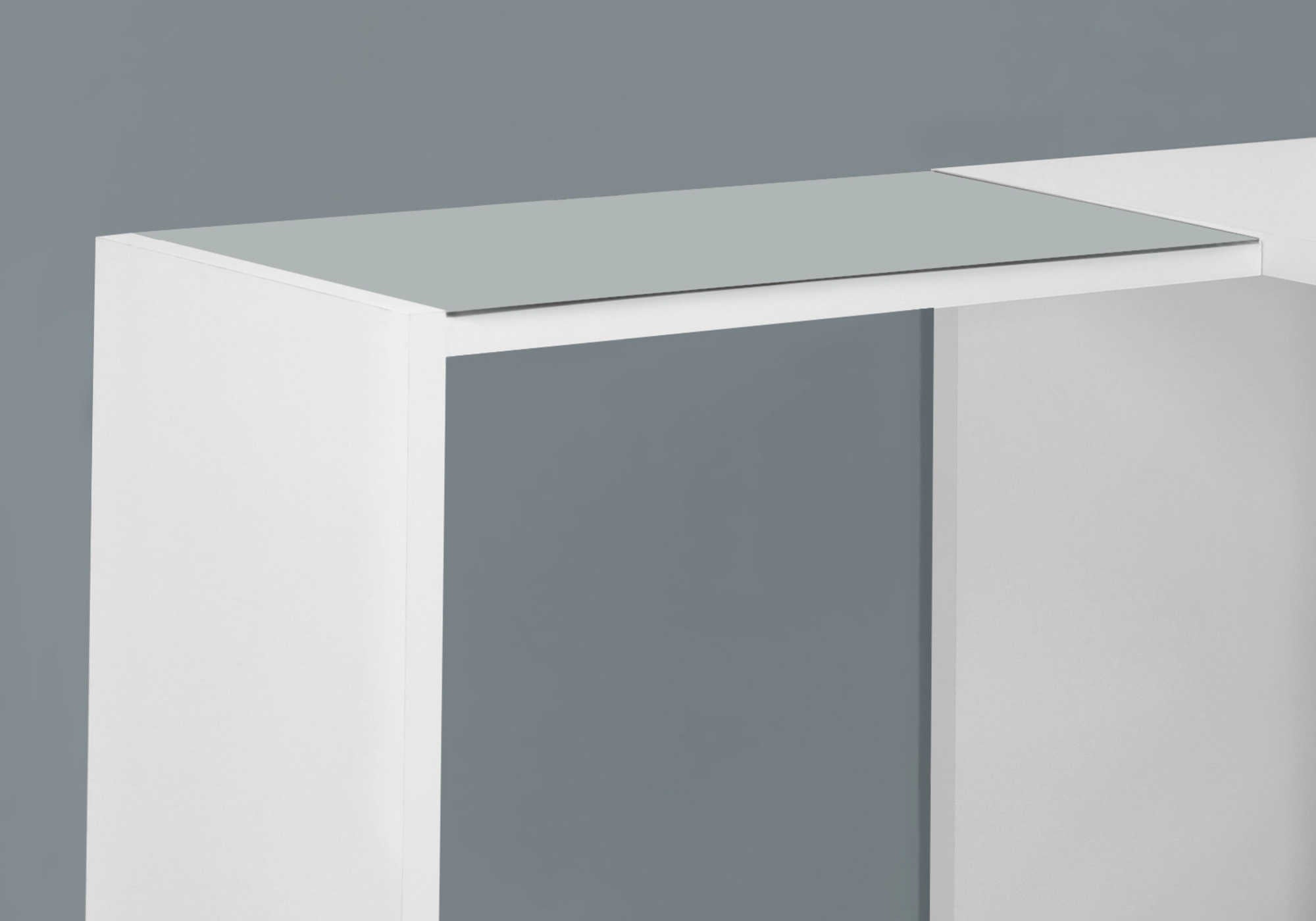 BUREAU D'ORDINATEUR - D'ANGLE BLANC AVEC VERRE TREMPÉ