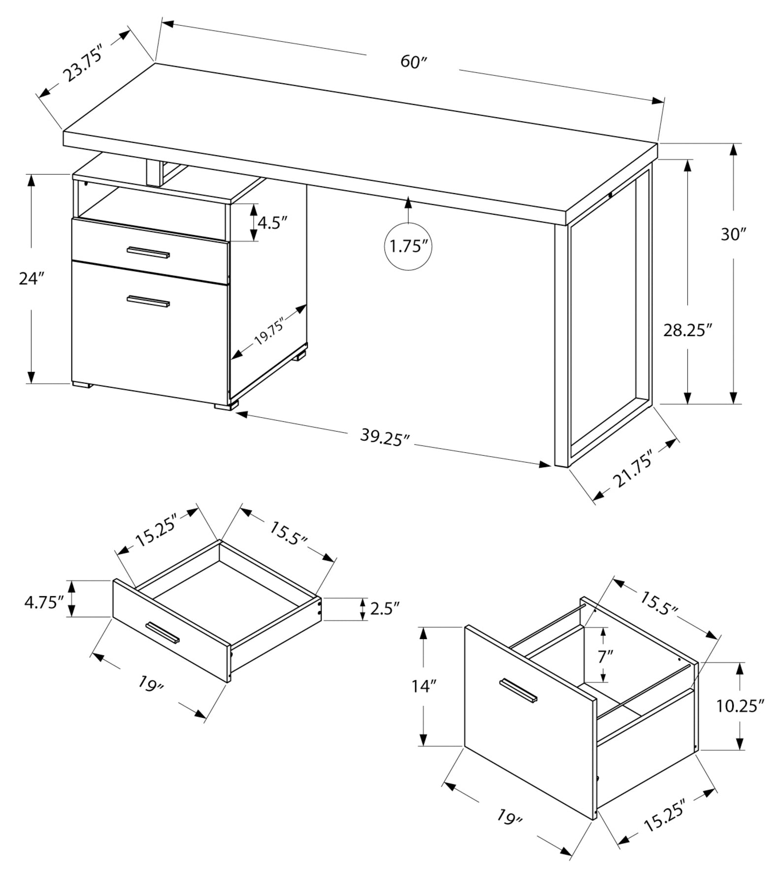 COMPUTER DESK - 60"L / ESPRESSO / SILVER METAL