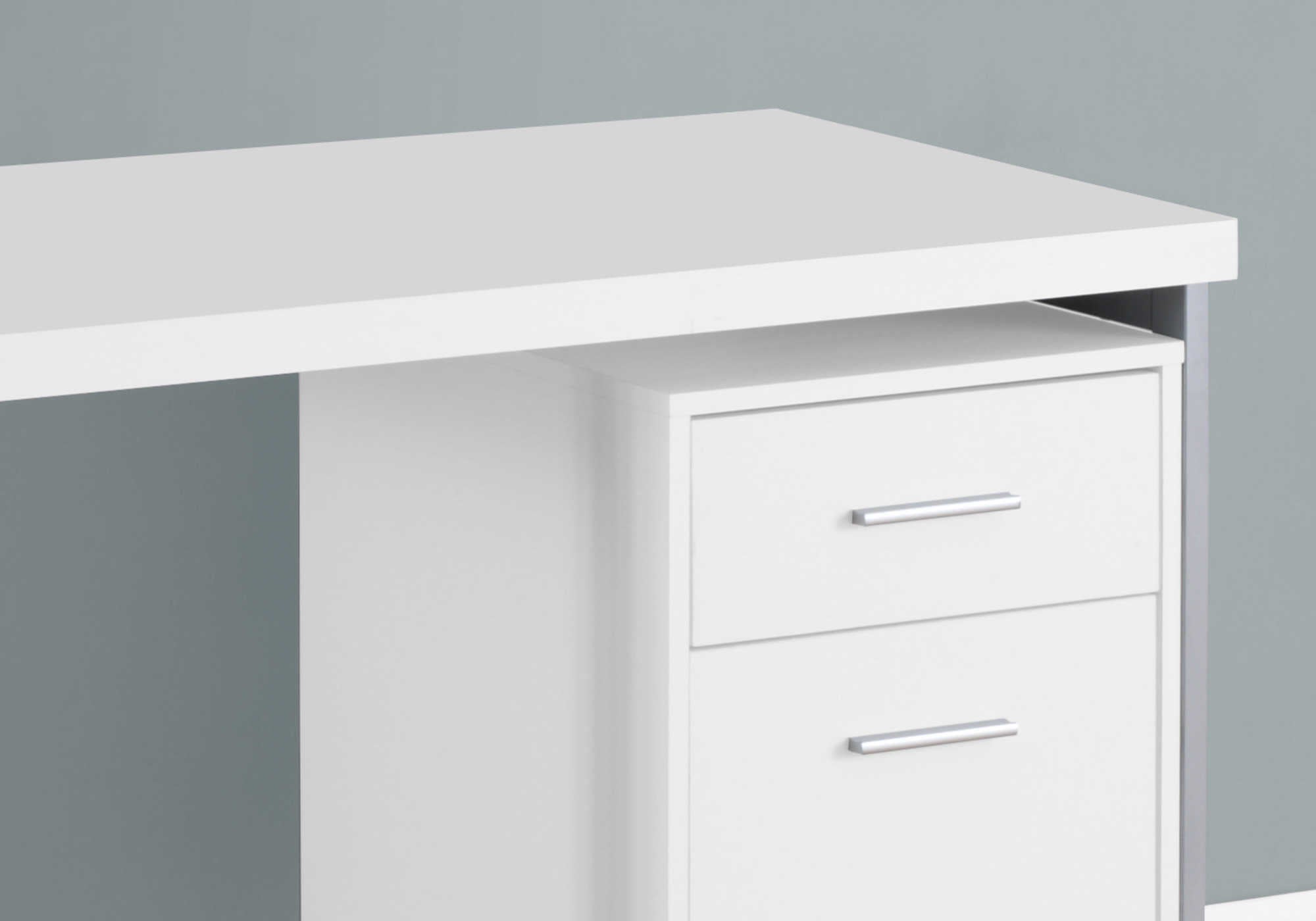 BUREAU D'ORDINATEUR - 48"L / BLANC / MÉTAL ARGENTÉ