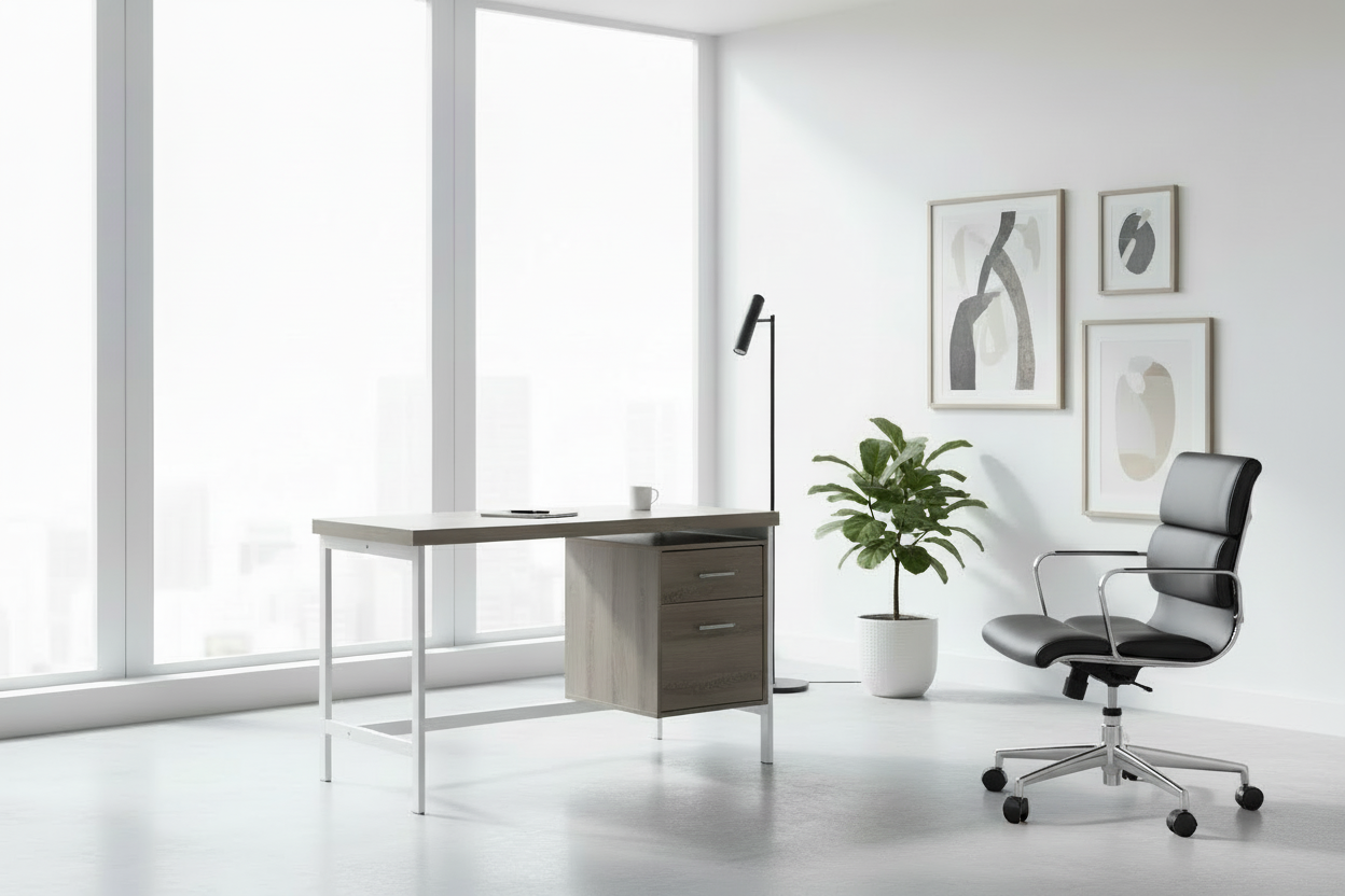 BUREAU D'ORDINATEUR - 48"L / BLANC / MÉTAL ARGENTÉ