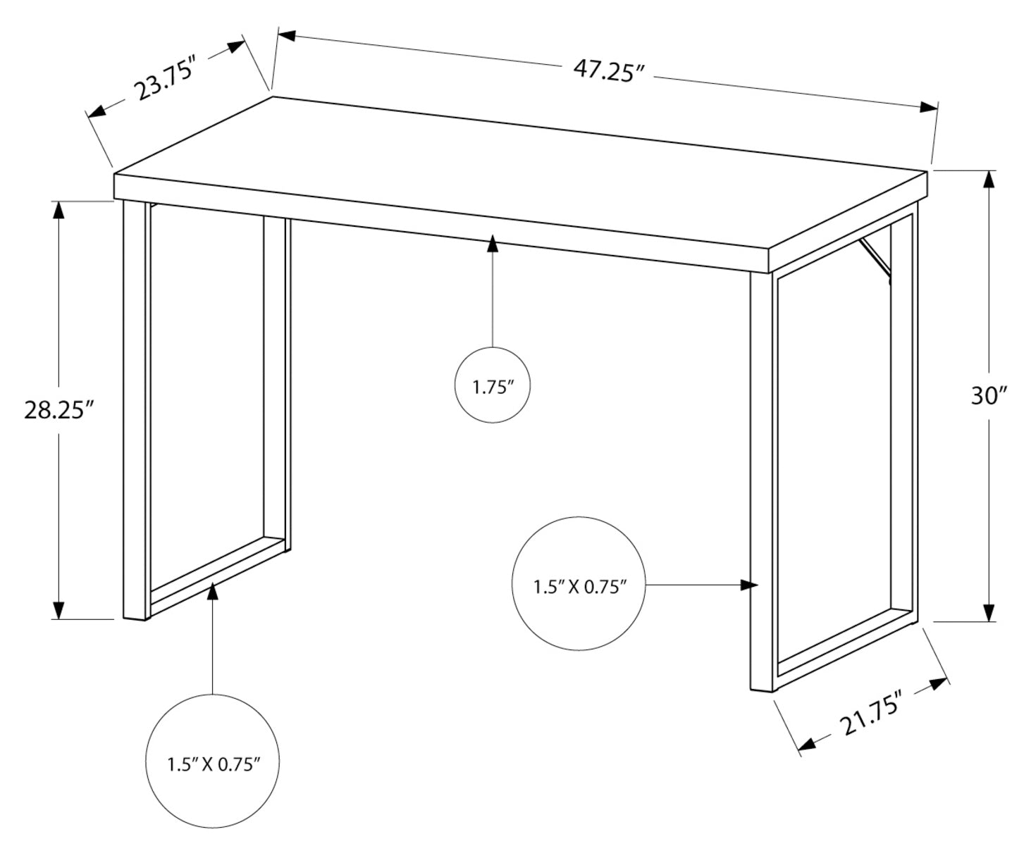 BUREAU D'ORDINATEUR - 48"L / ESPRESSO / MÉTAL ARGENTÉ