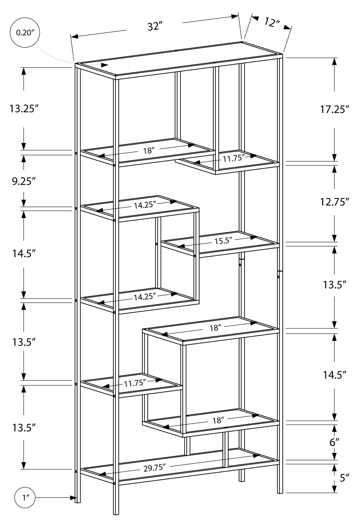 BOOKCASE - 72"H / SILVER METAL WITH TEMPERED GLASS