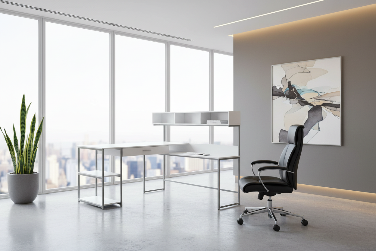 BUREAU D'ORDINATEUR - D'ANGLE EN MÉTAL GRIS / NOIR