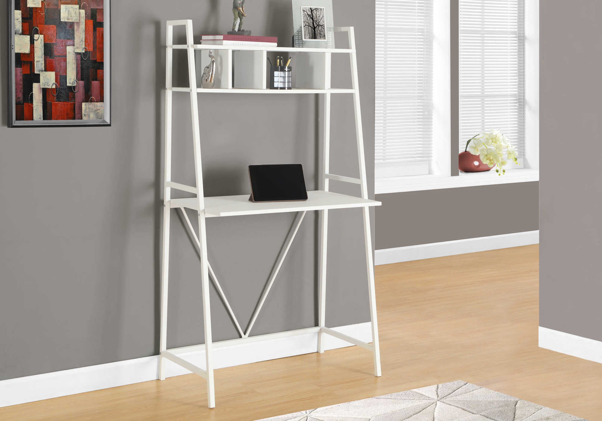 BUREAU D'ORDINATEUR - 32" L / DESSUS BLANC / MÉTAL BLANC