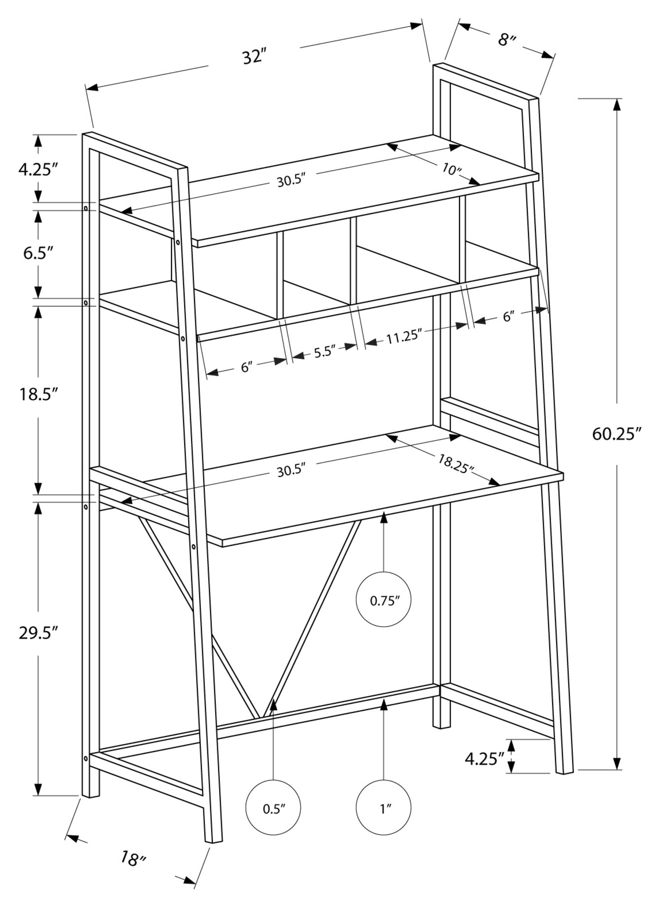 BUREAU D'ORDINATEUR - 32" L / DESSUS BLANC / MÉTAL BLANC