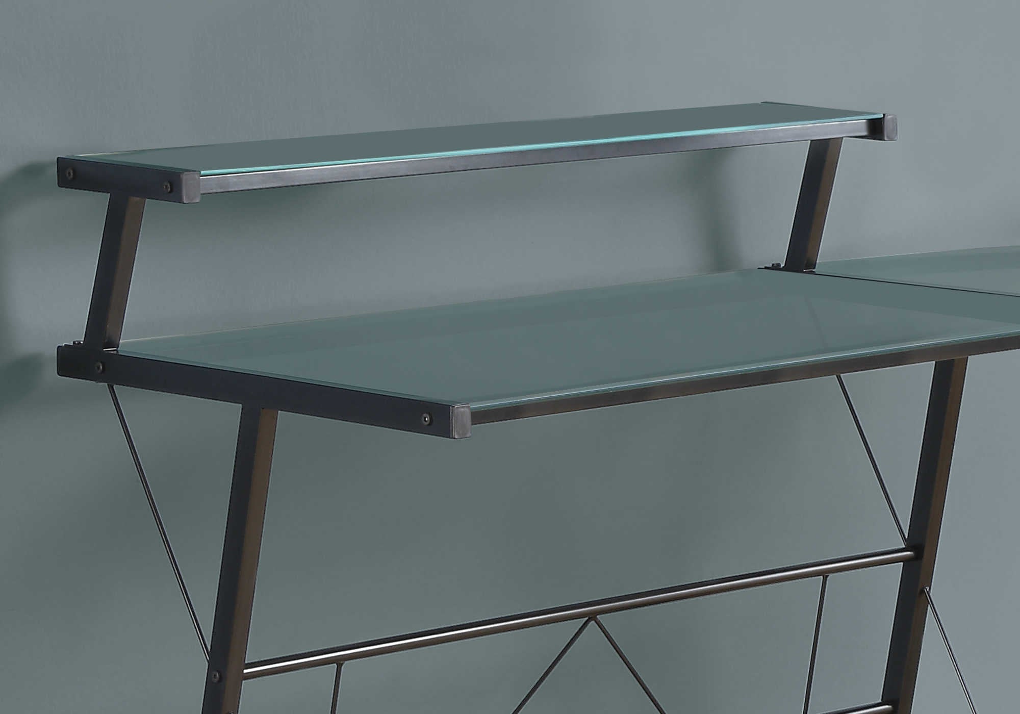 BUREAU D'ORDINATEUR - ANGLE EN MÉTAL NOIR AVEC VERRE TREMPÉ