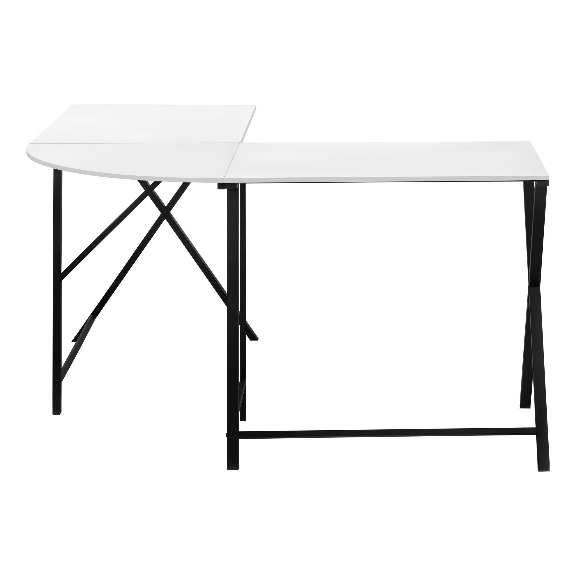 BUREAU D'ORDINATEUR - 55"L / DESSUS BLANC / COIN EN MÉTAL NOIR