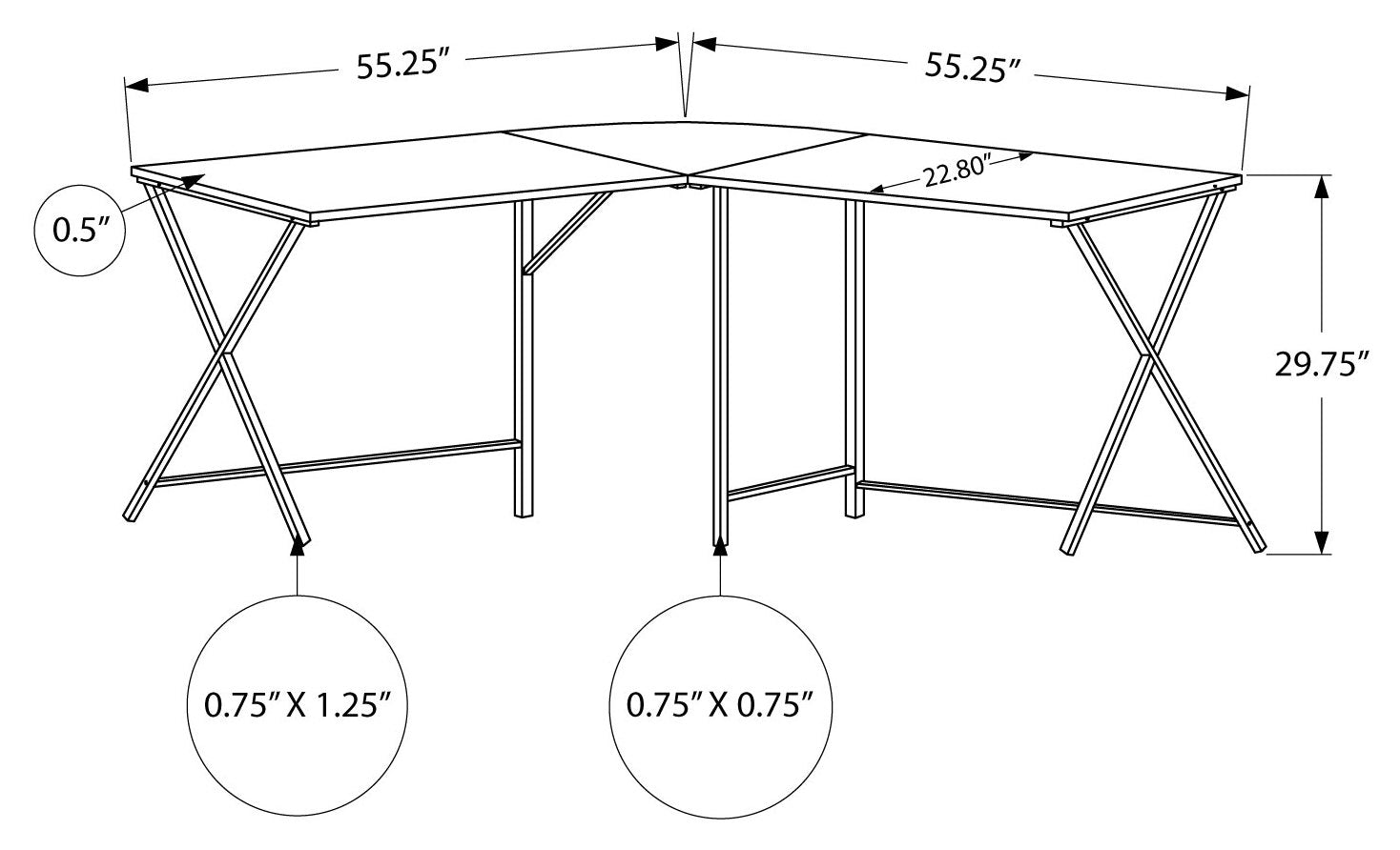 COMPUTER DESK - 55"L / WHITE TOP / BLACK METAL CORNER