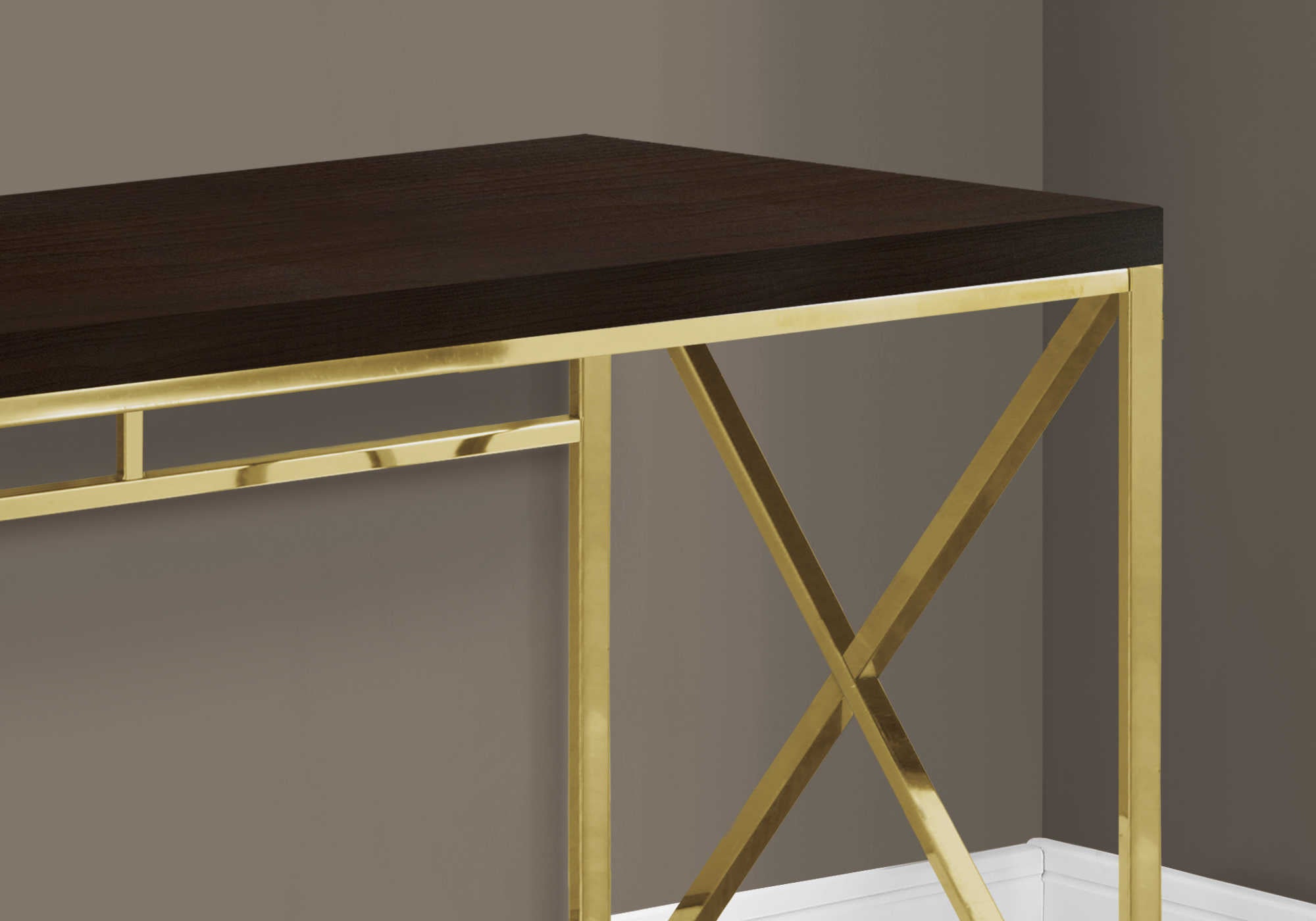COMPUTER DESK - 48"L / ESPRESSO / GOLD METAL