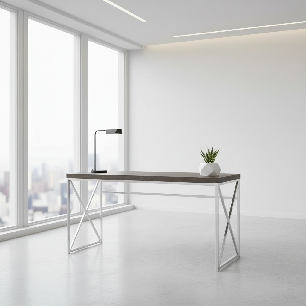 BUREAU D'ORDINATEUR - 48"L / ESPRESSO / MÉTAL DORÉ