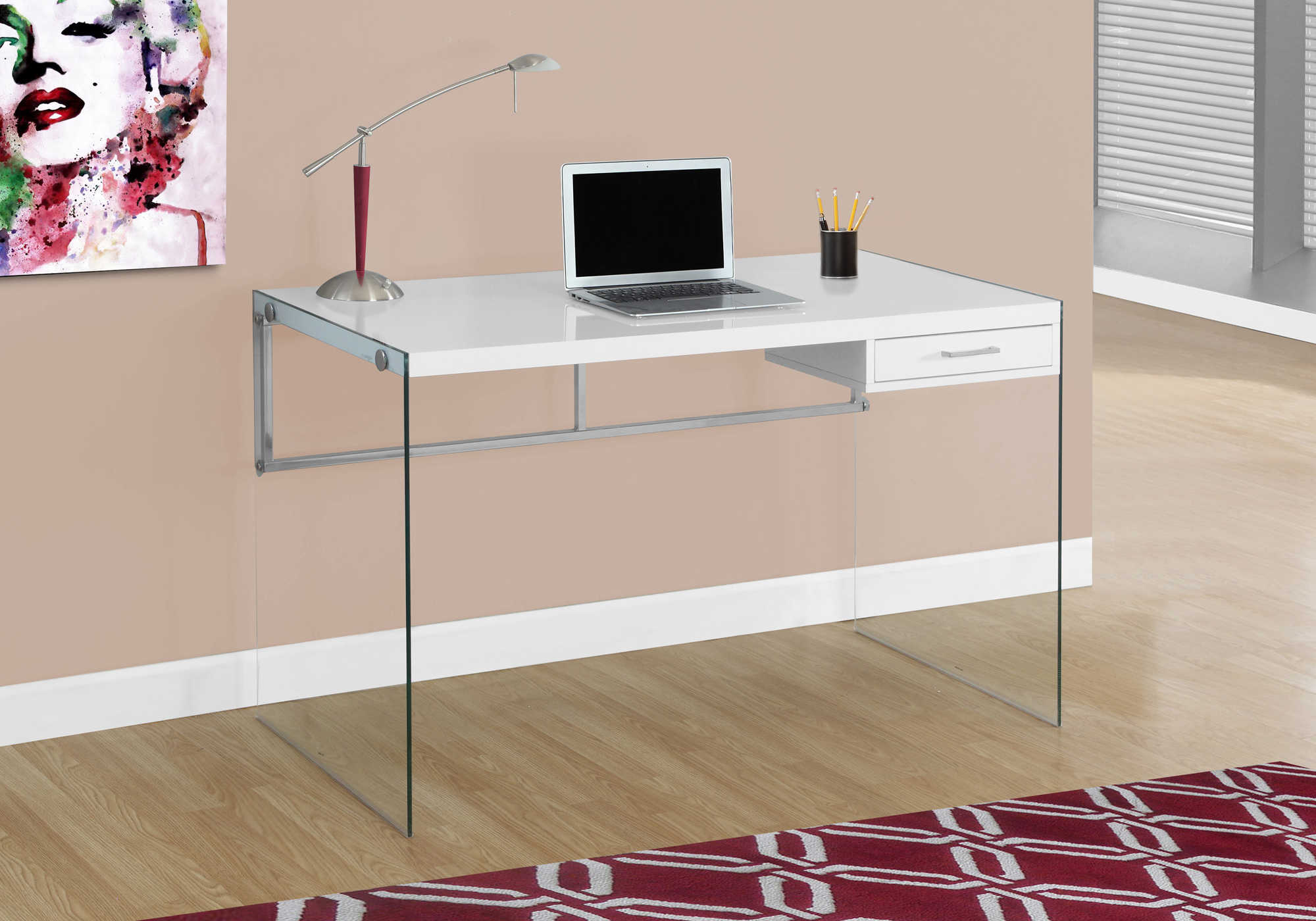 COMPUTER DESK - 48"L / GLOSSY WHITE / TEMPERED GLASS