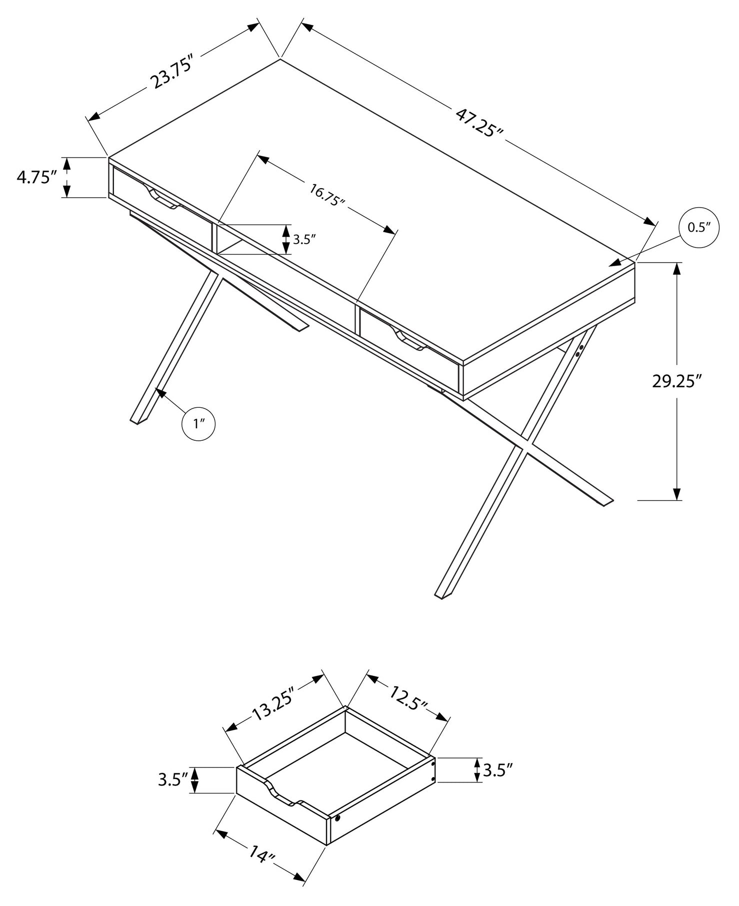 COMPUTER DESK - 48"L / ESPRESSO / GOLD METAL