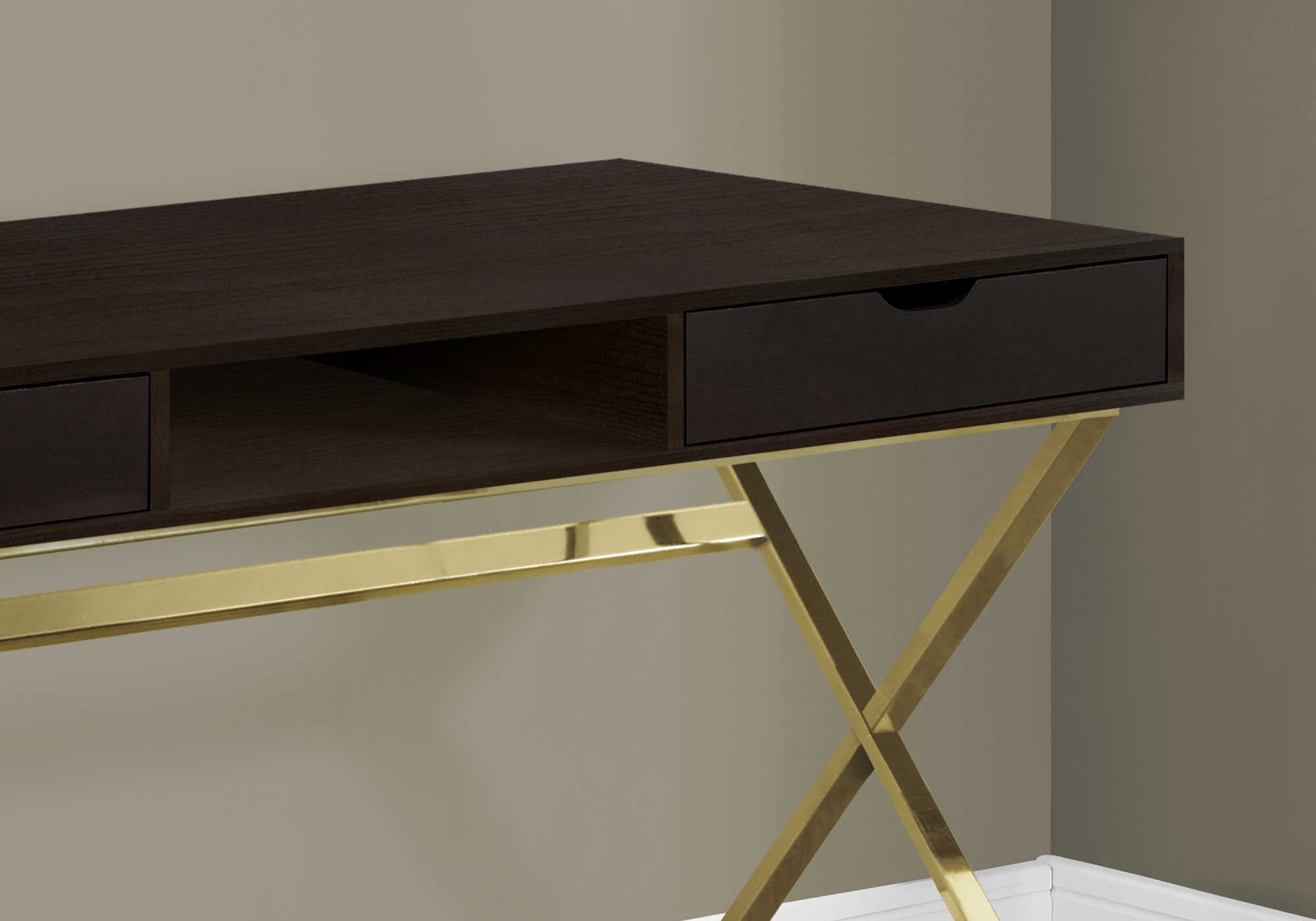 COMPUTER DESK - 48"L / ESPRESSO / GOLD METAL