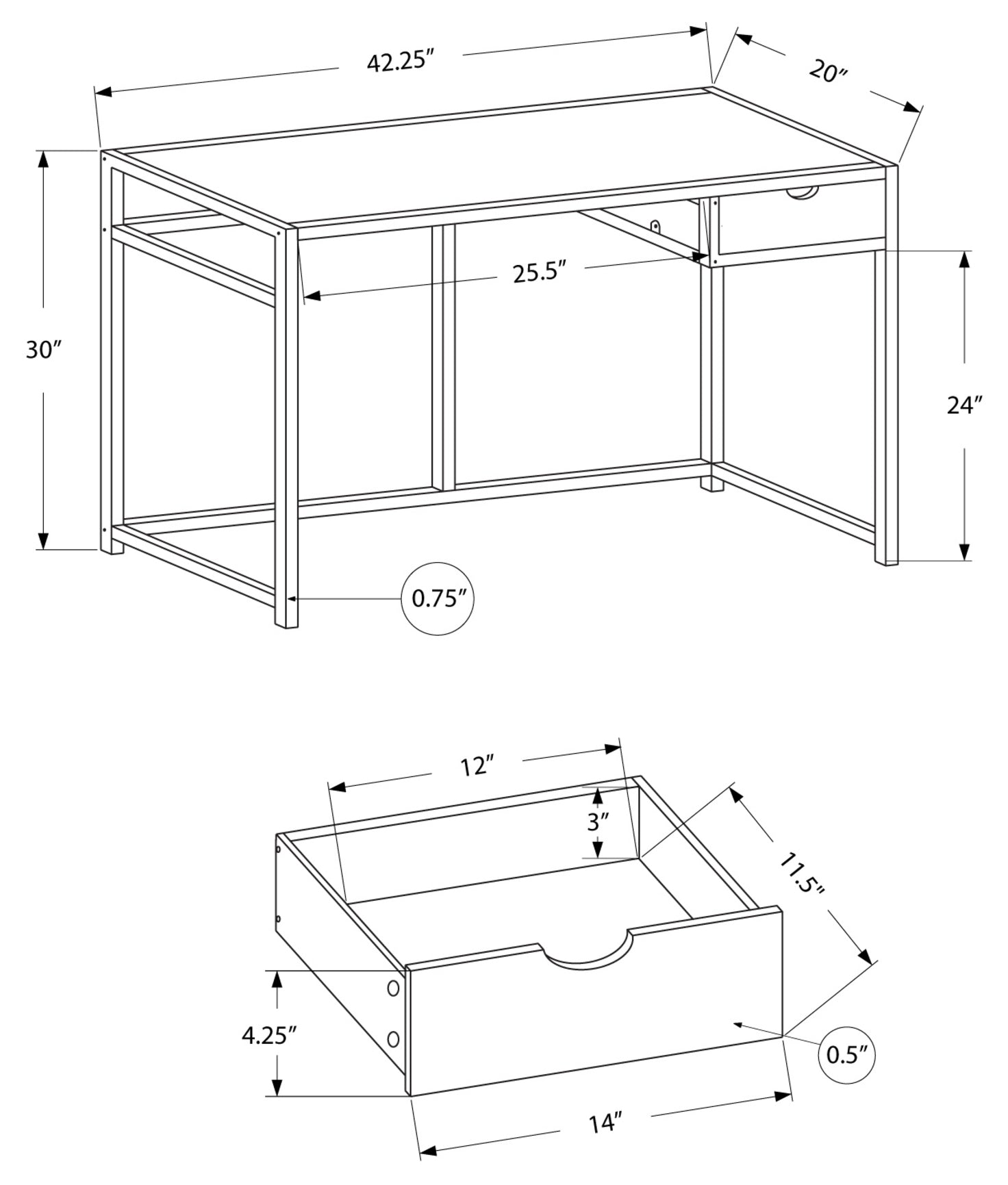 COMPUTER DESK - 42"L / GREY / DARK GREY METAL