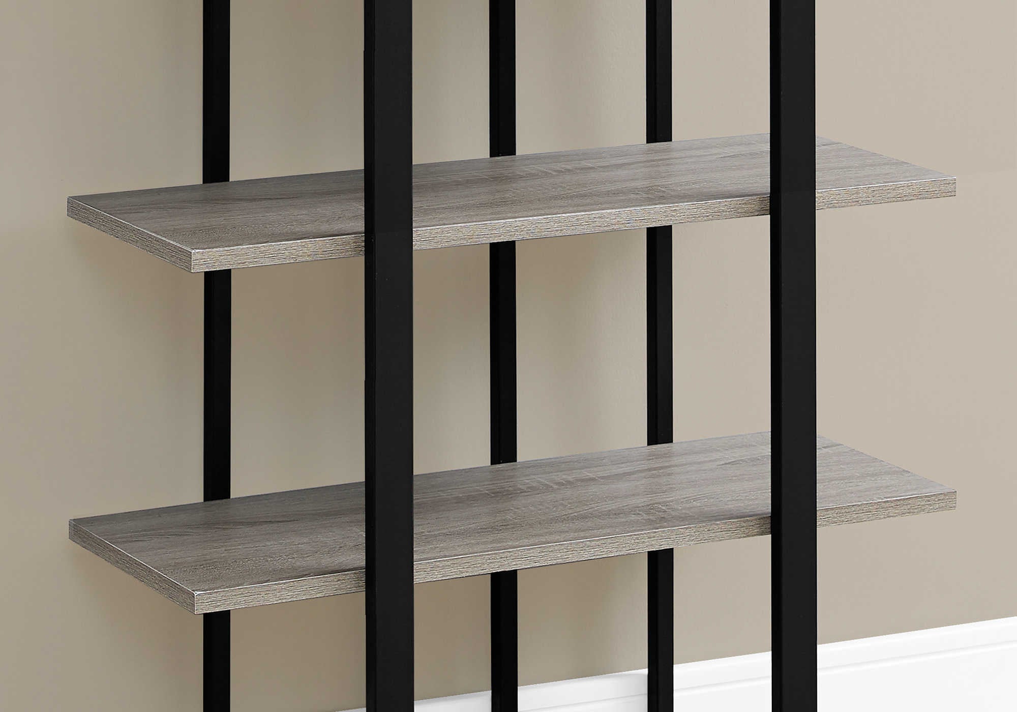 BOOKCASE - 60"H / DARK TAUPE / BLACK METAL