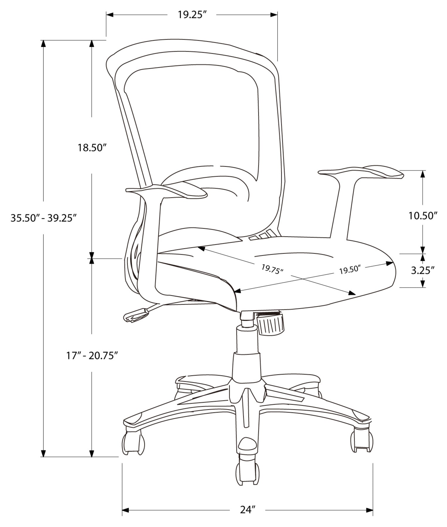 OFFICE CHAIR - BLACK MESH MID-BACK / MULTI-POSITION