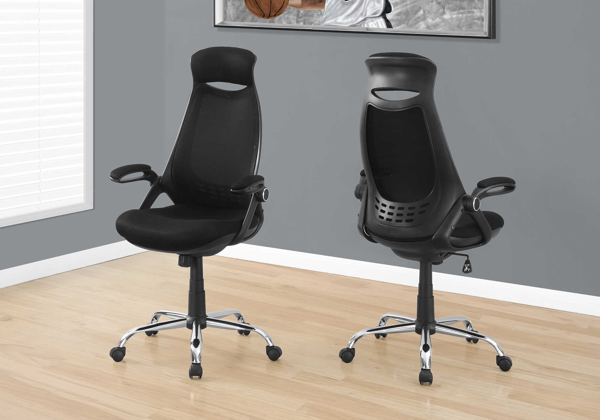 CHAISE DE BUREAU - MAILLE NOIRE / DOSSIER HAUT CHROME EXECUTIVE