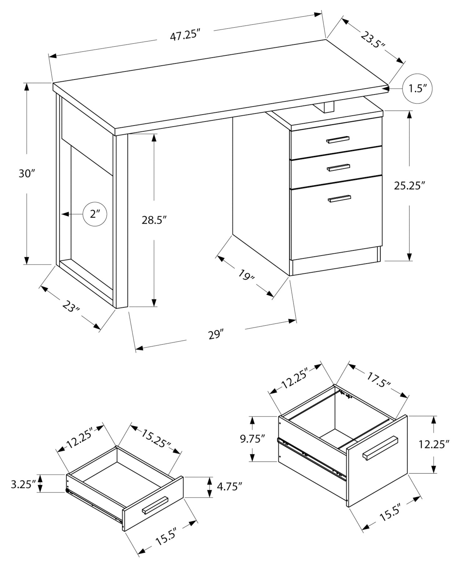 COMPUTER DESK - 48"L / GREY-BLACK LEFT OR RIGHT FACING