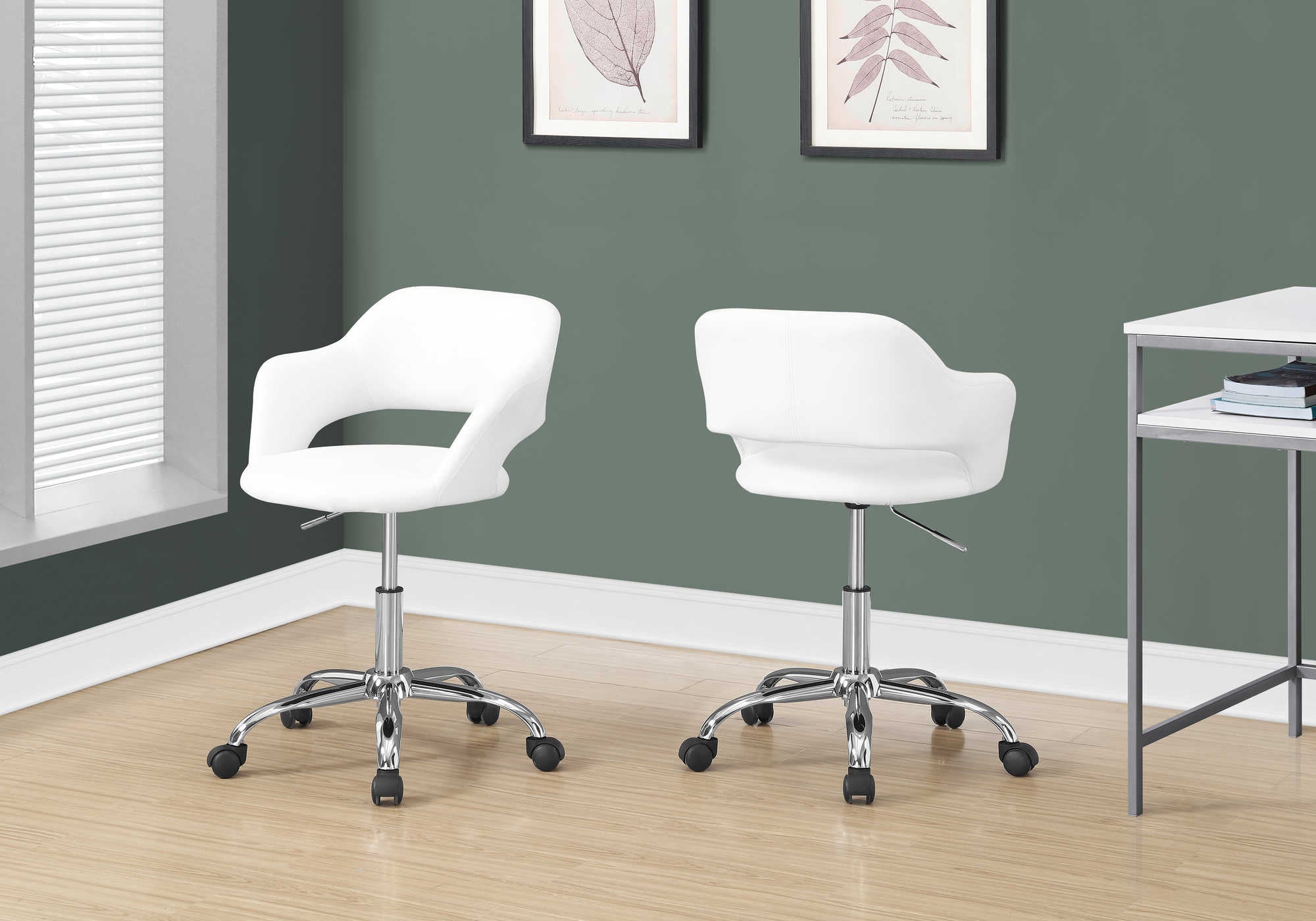 CHAISE DE BUREAU - BASE LEVE-PIED HYDRAULIQUE EN MÉTAL BLANC / CHROMÉ