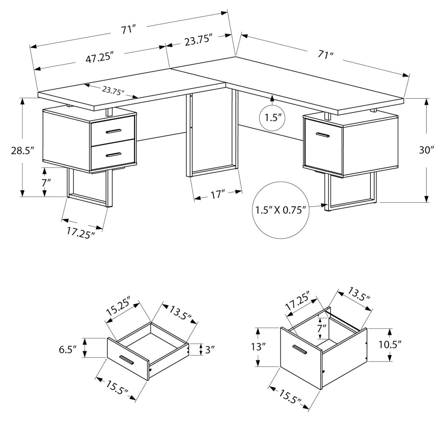 COMPUTER DESK - 70"L / DARK TAUPE LEFT OR RIGHT FACING