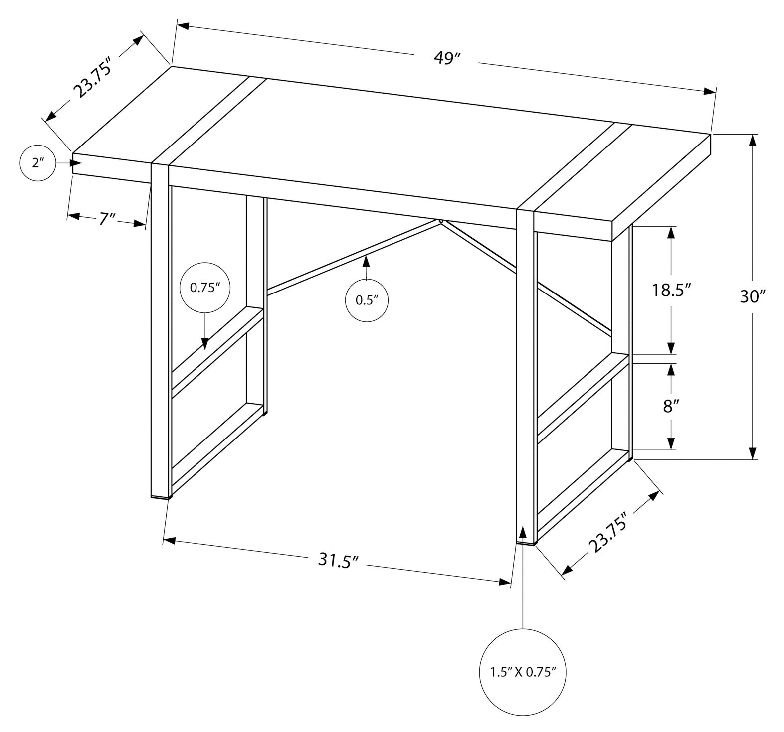COMPUTER DESK - 48"L / DARK TAUPE / BLACK METAL