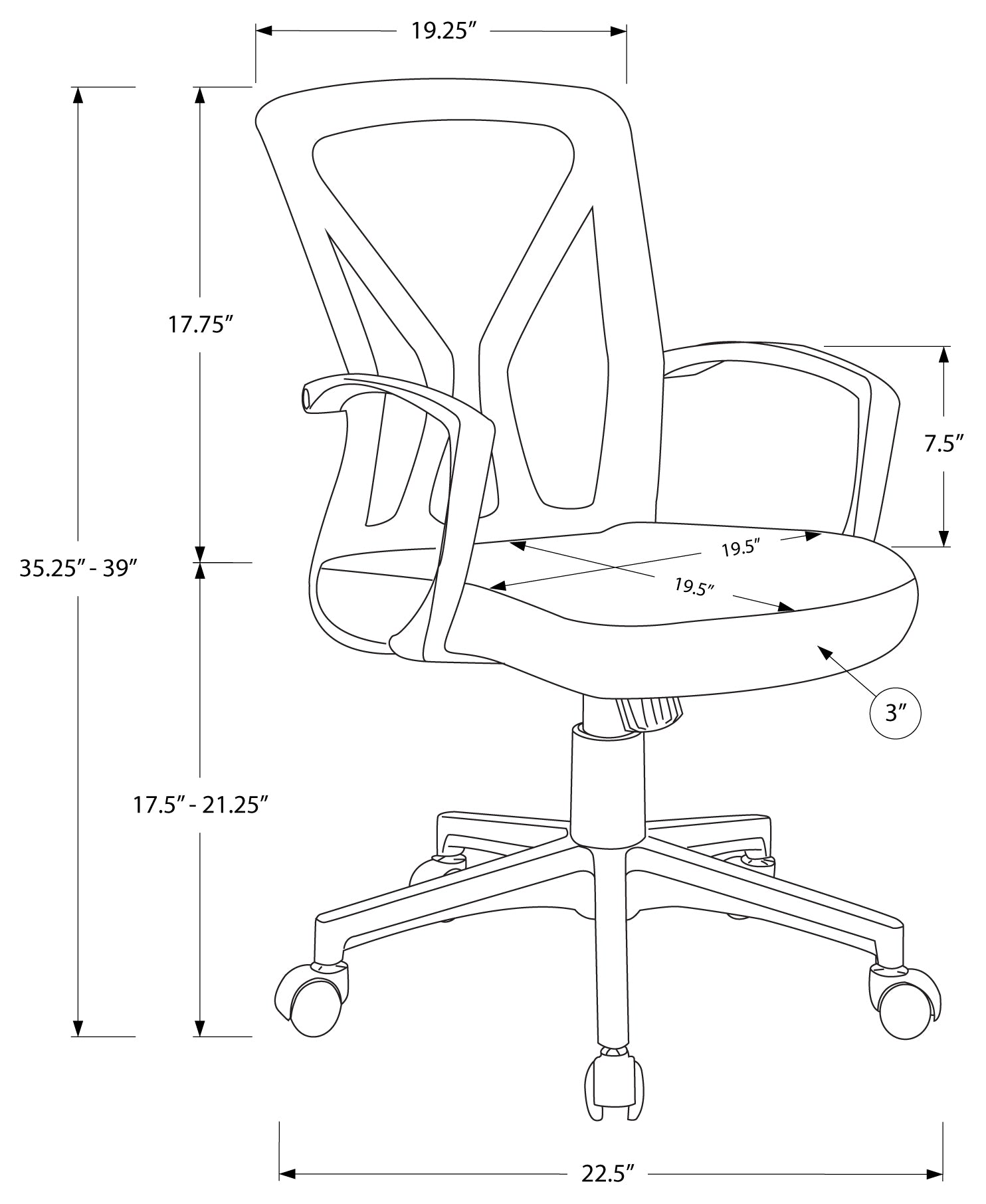 OFFICE CHAIR - BLACK / BLACK BASE ON CASTORS