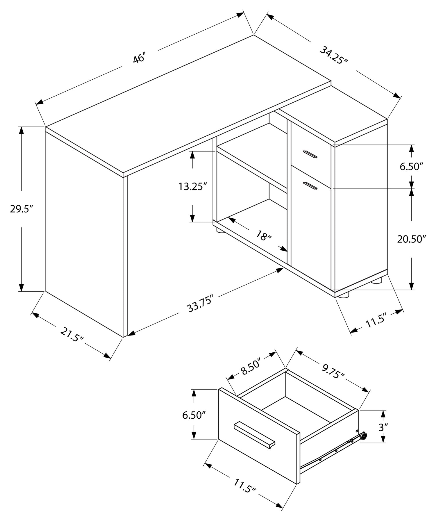 COMPUTER DESK - 46"L / INDUSTRIAL GREY / STORAGE CABINET