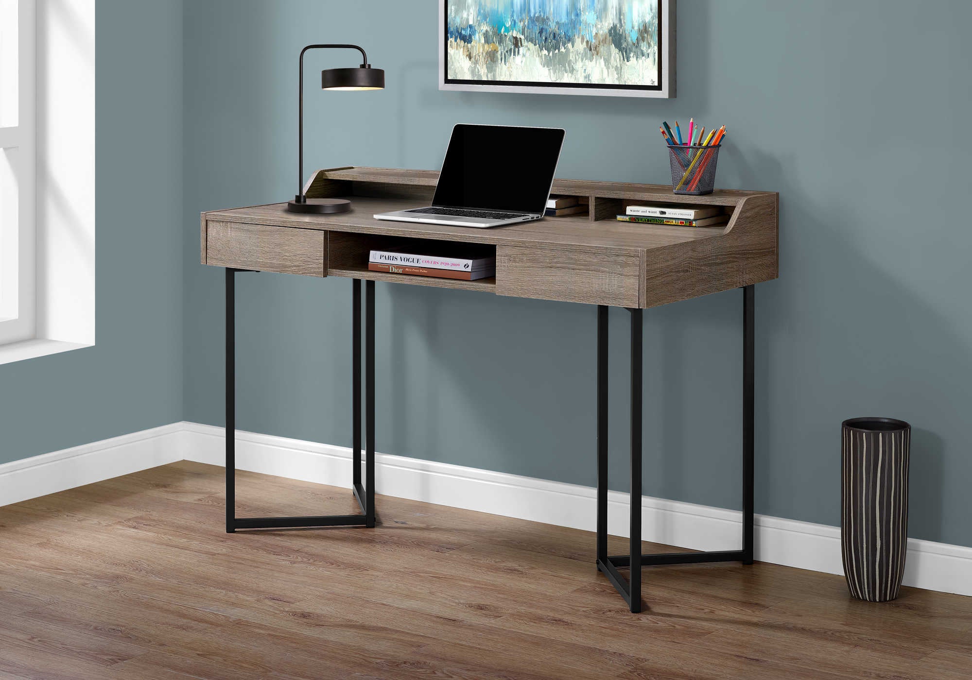 COMPUTER DESK - 48"L / DARK TAUPE / BLACK METAL