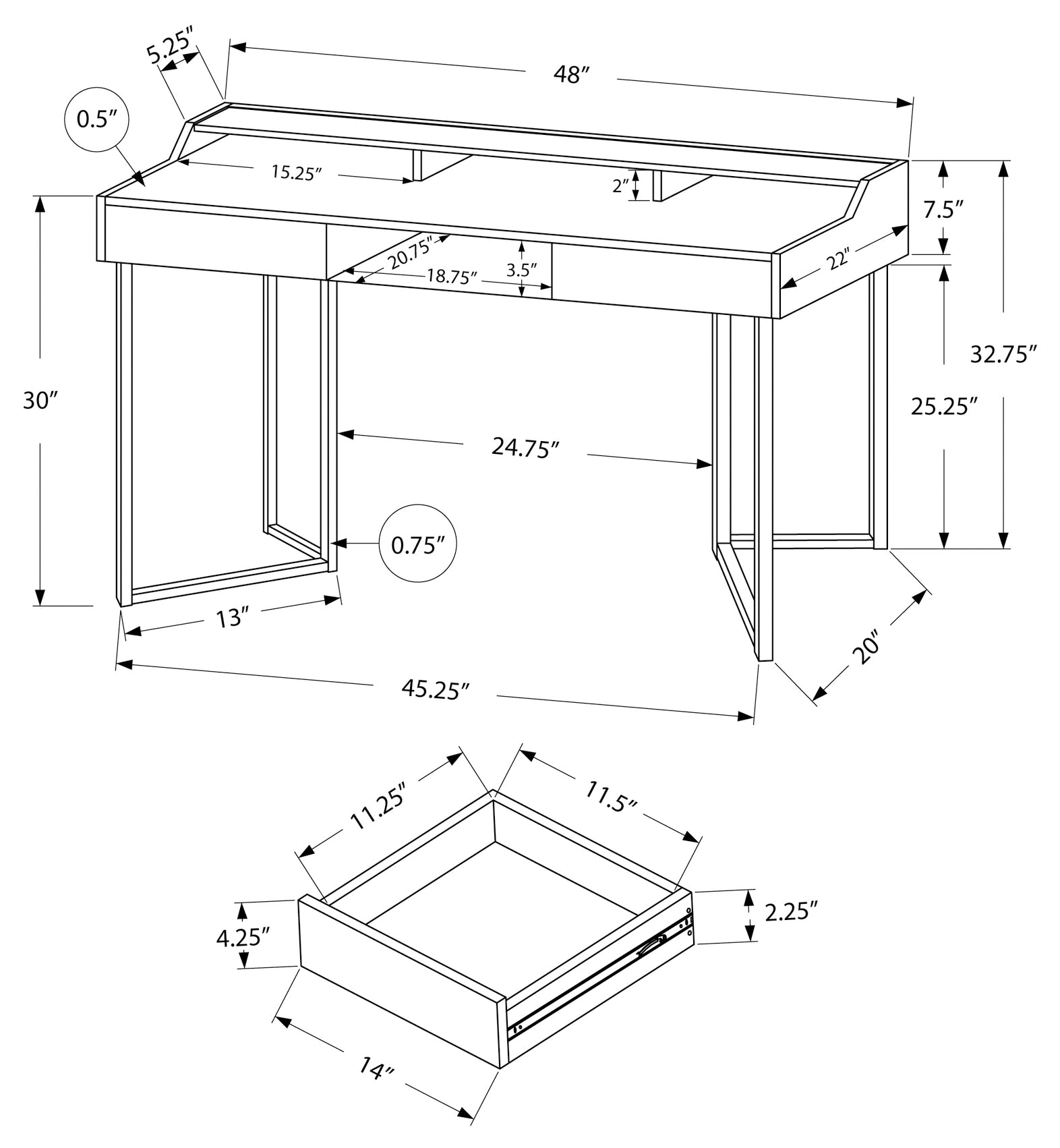 COMPUTER DESK - 48"L / DARK TAUPE / BLACK METAL