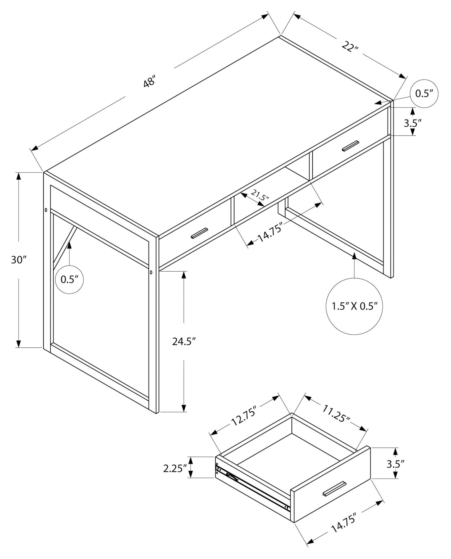 COMPUTER DESK - 48"L / WHITE / SILVER METAL