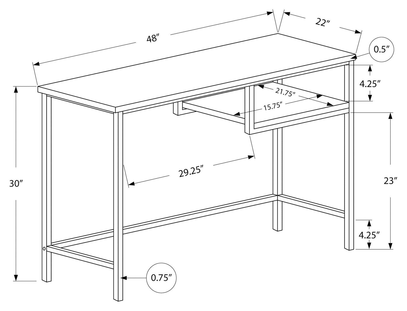 COMPUTER DESK - 48"L / WHITE / SILVER METAL