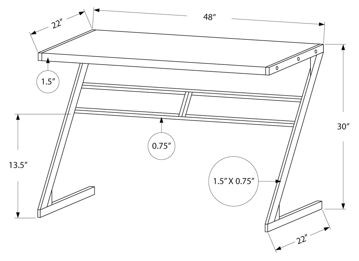 COMPUTER DESK - 48"L / WHITE / SILVER METAL