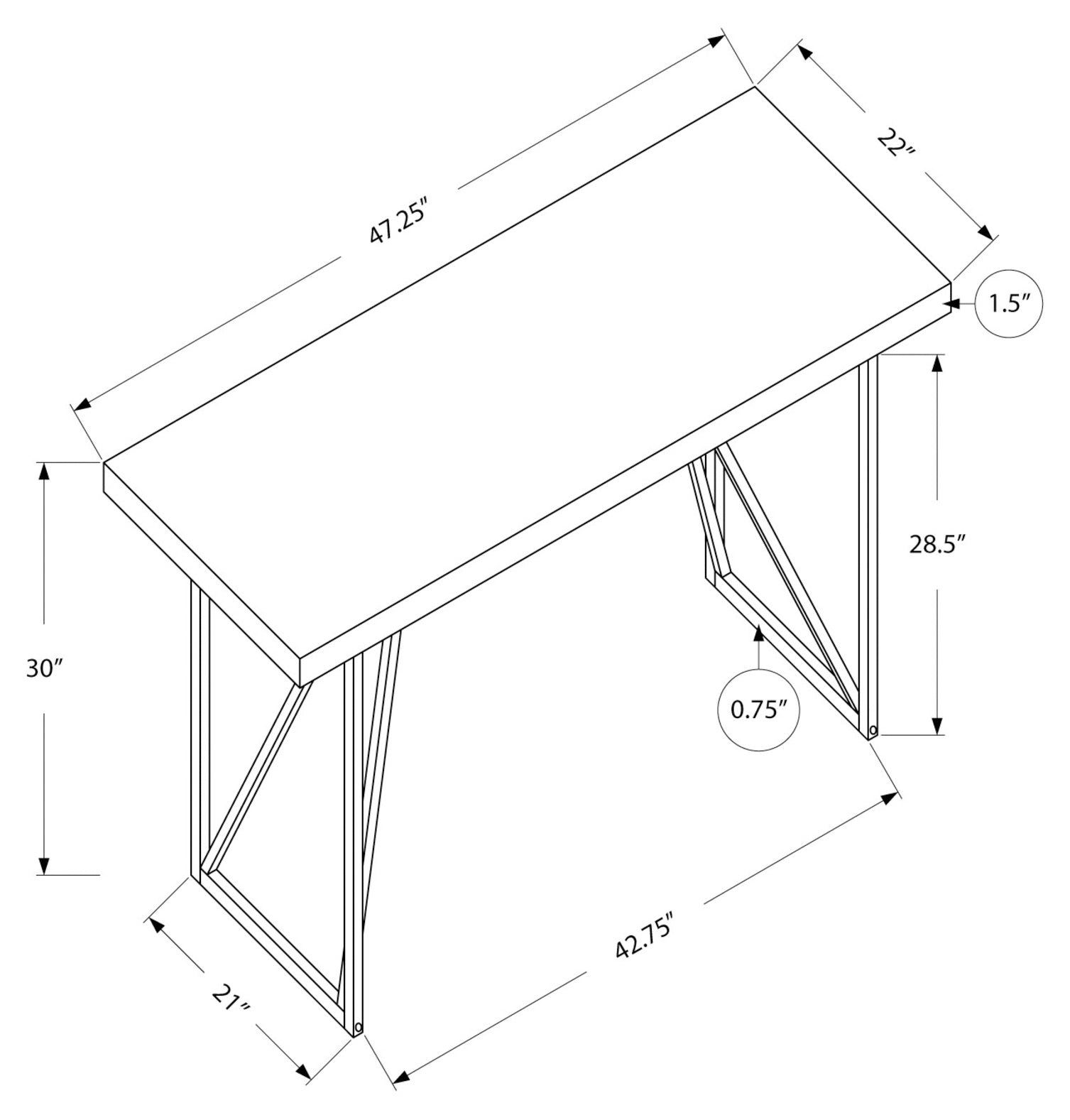 COMPUTER DESK - 48"L / WHITE / SILVER METAL