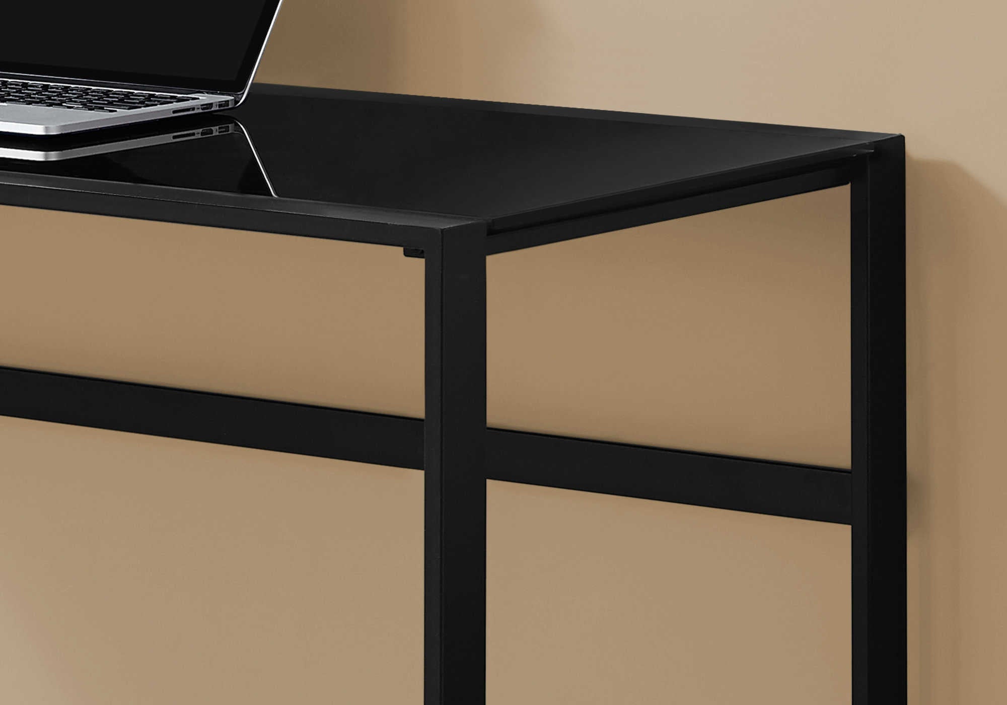 COMPUTER DESK - 48"L / BLACK METAL / BLACK TEMPERED GLASS