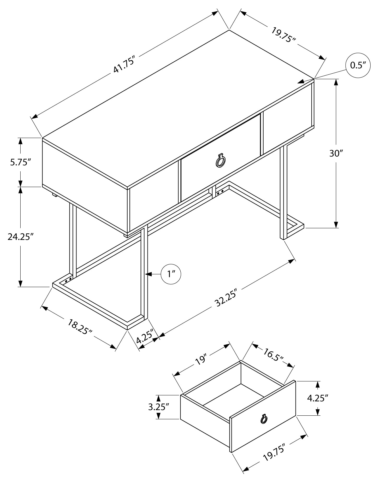 COMPUTER DESK - 42"L / WHITE / BLACK METAL