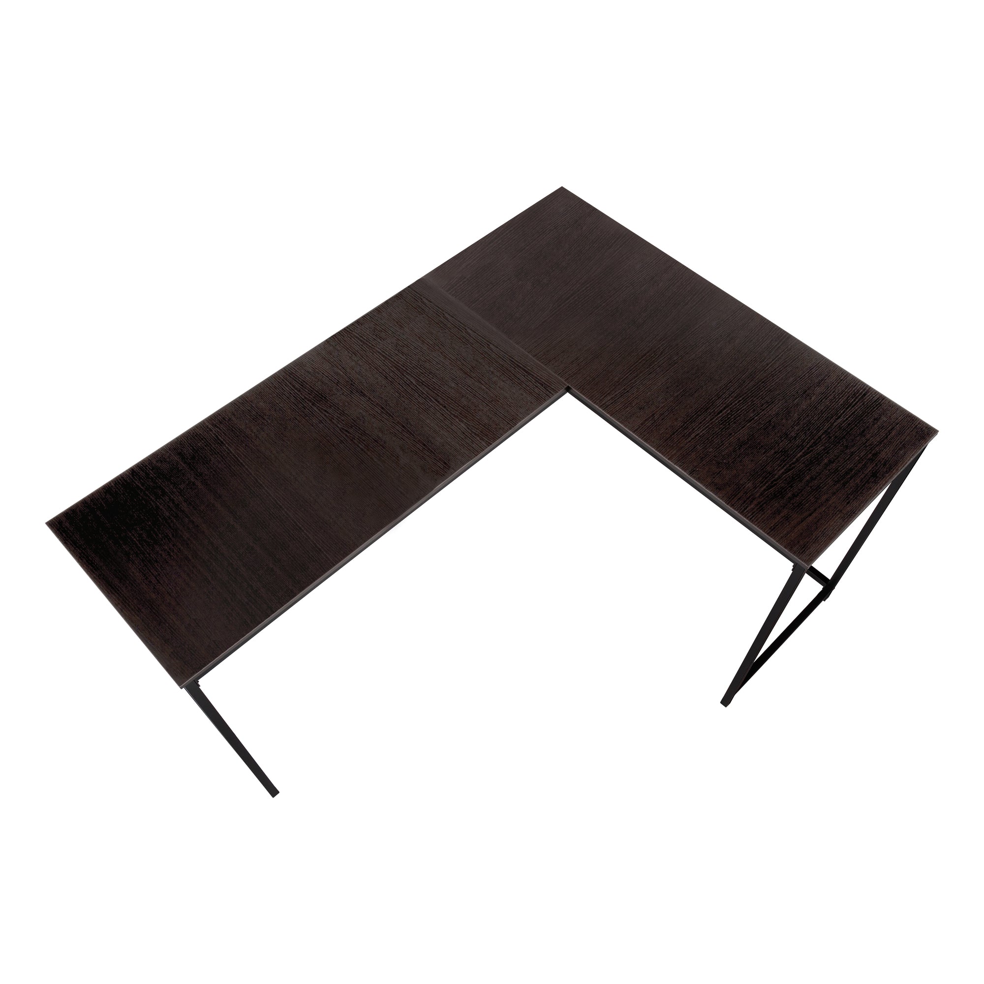 COMPUTER DESK - 58"L / ESPRESSO TOP / BLACK METAL CORNER