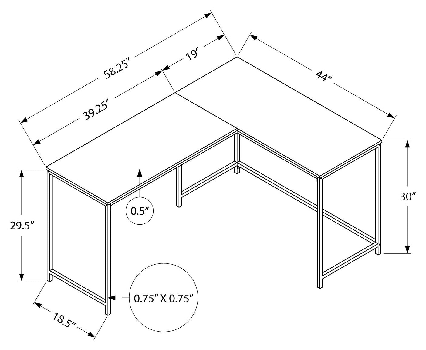 COMPUTER DESK - 58"L / ESPRESSO TOP / BLACK METAL CORNER