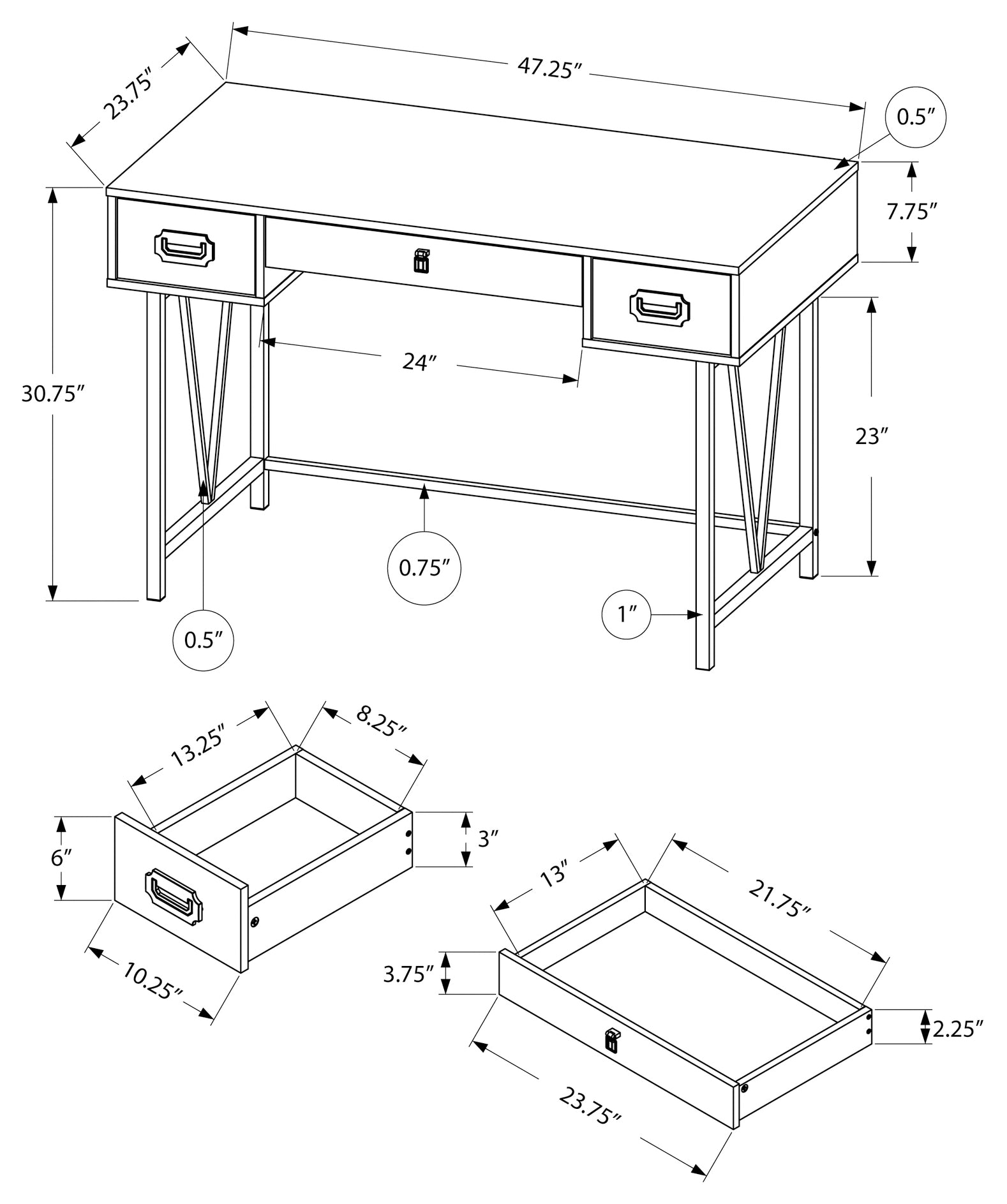 COMPUTER DESK - 48"L / BROWN RECLAIMED WOOD / BLACK METAL