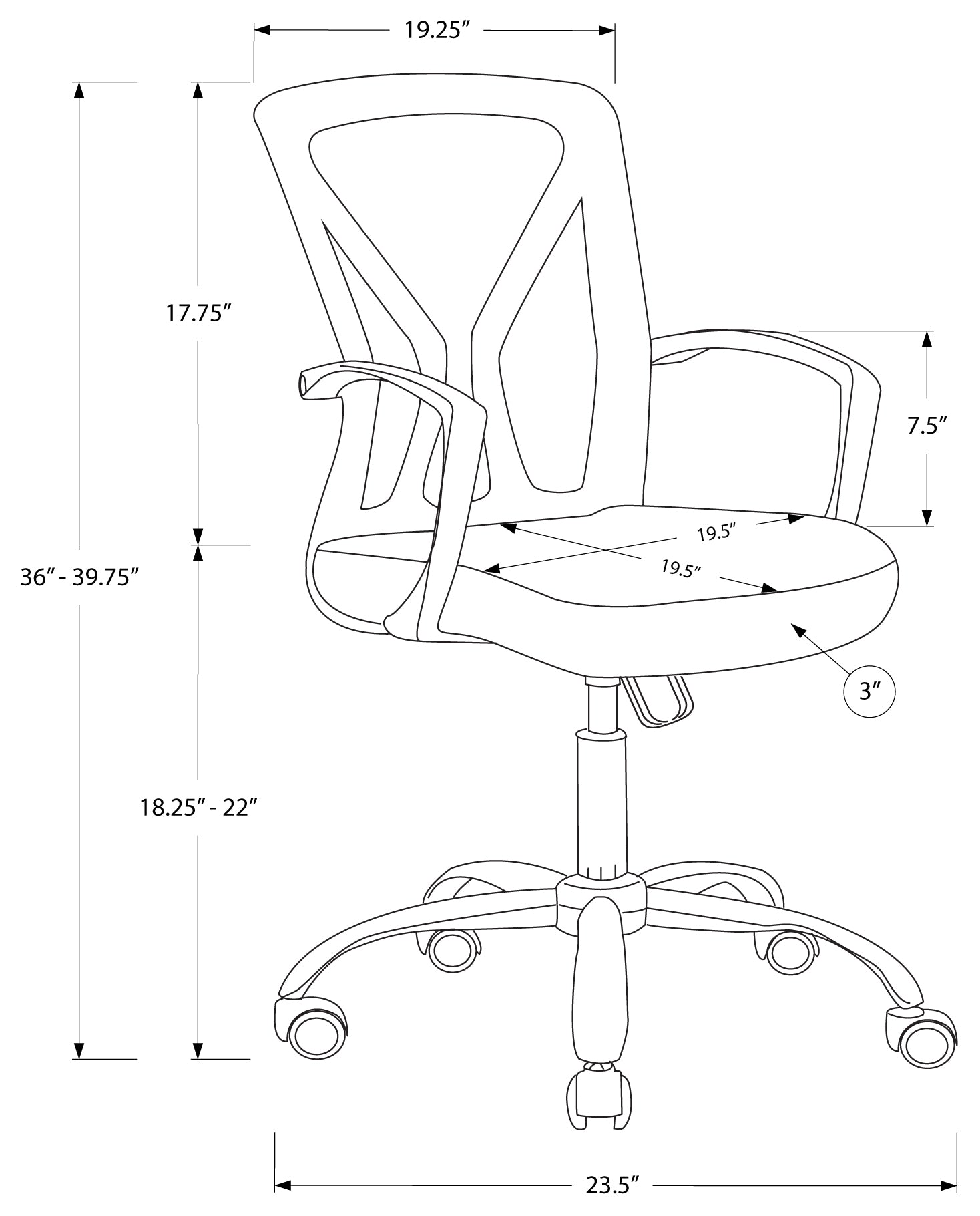 CHAISE DE BUREAU - BASE NOIRE / CHROMÉE SUR ROULETTES