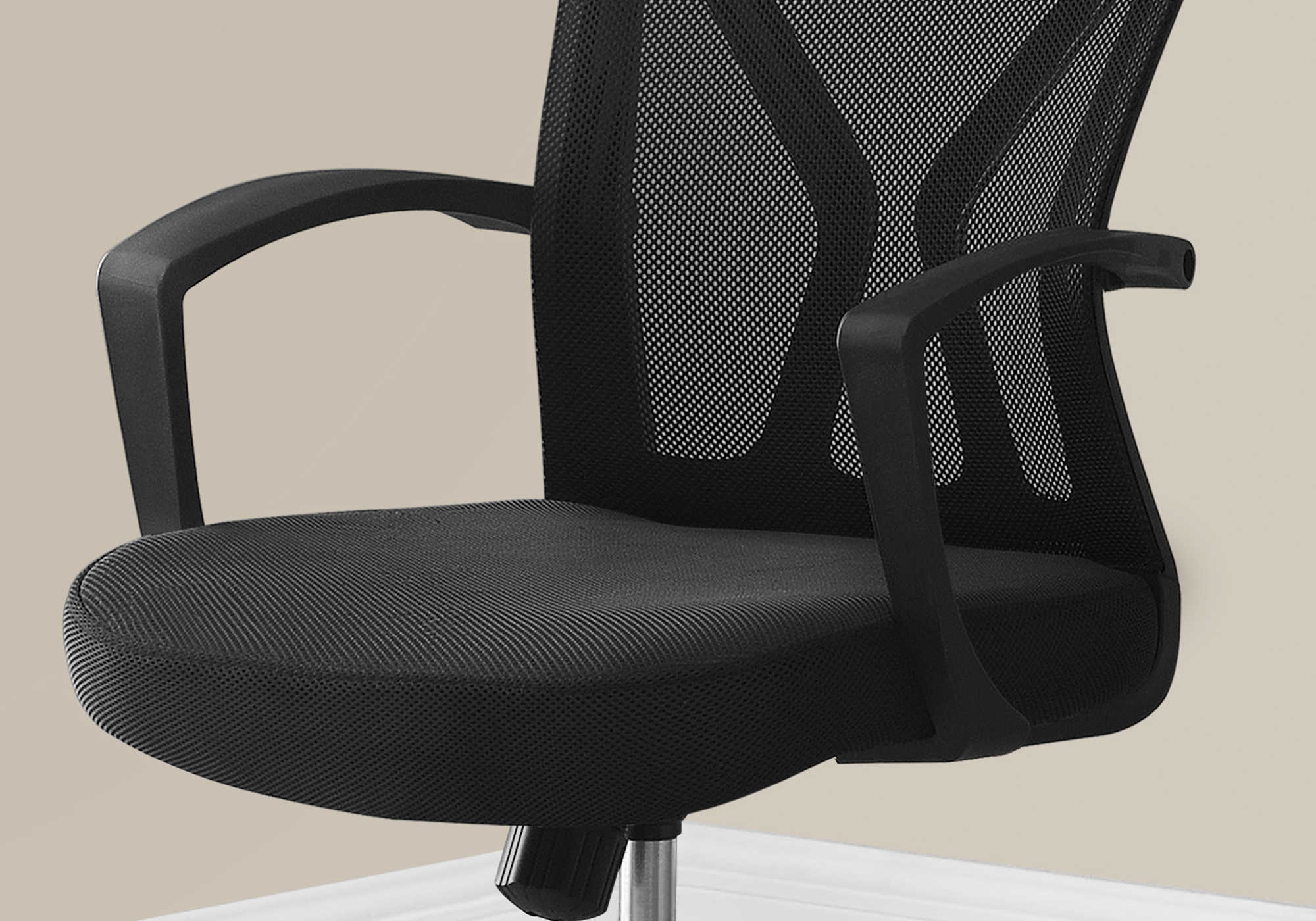 CHAISE DE BUREAU - BASE NOIRE / CHROMÉE SUR ROULETTES