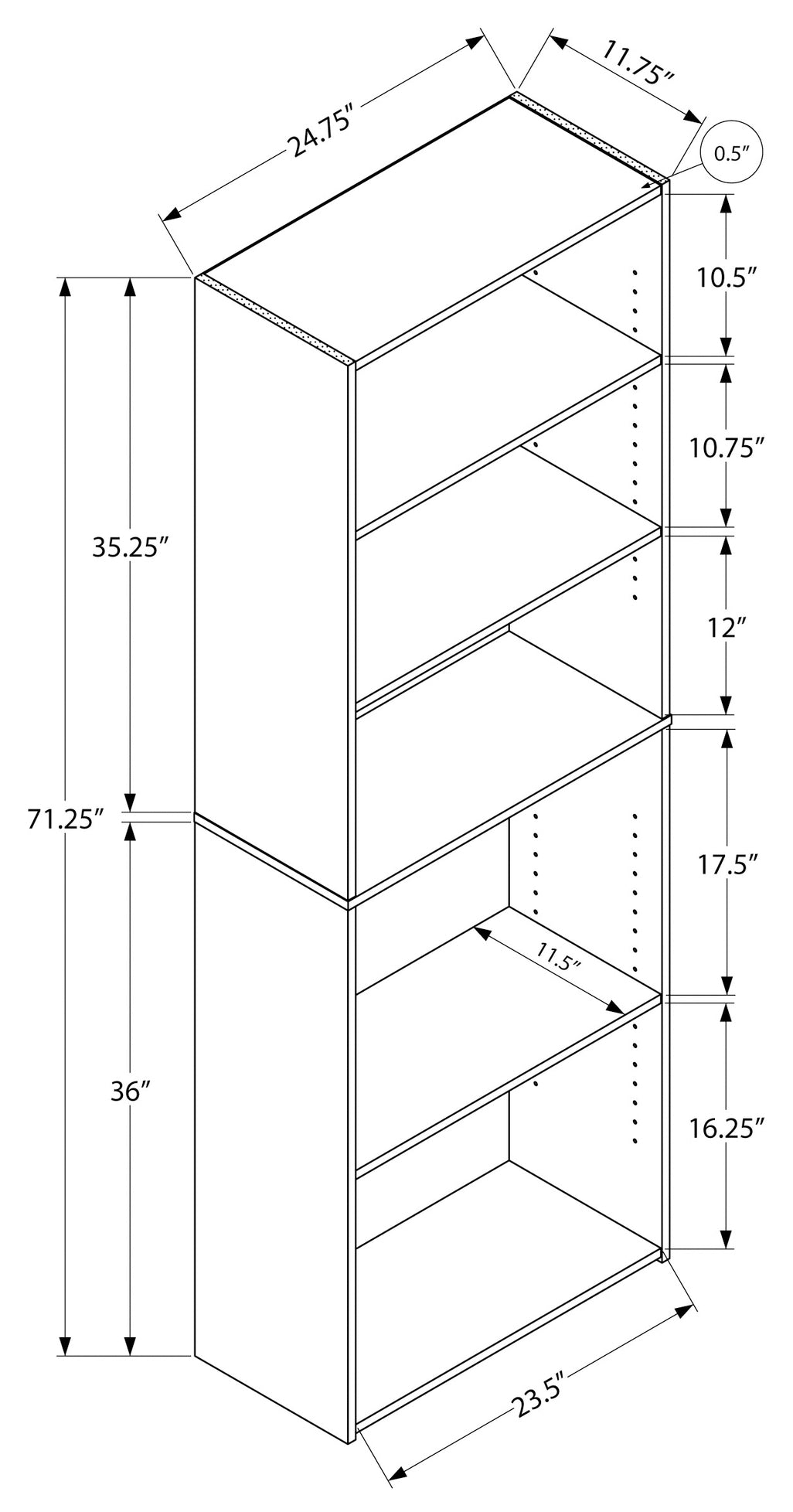BOOKCASE - 72"H / CHERRY WITH 5 SHELVES