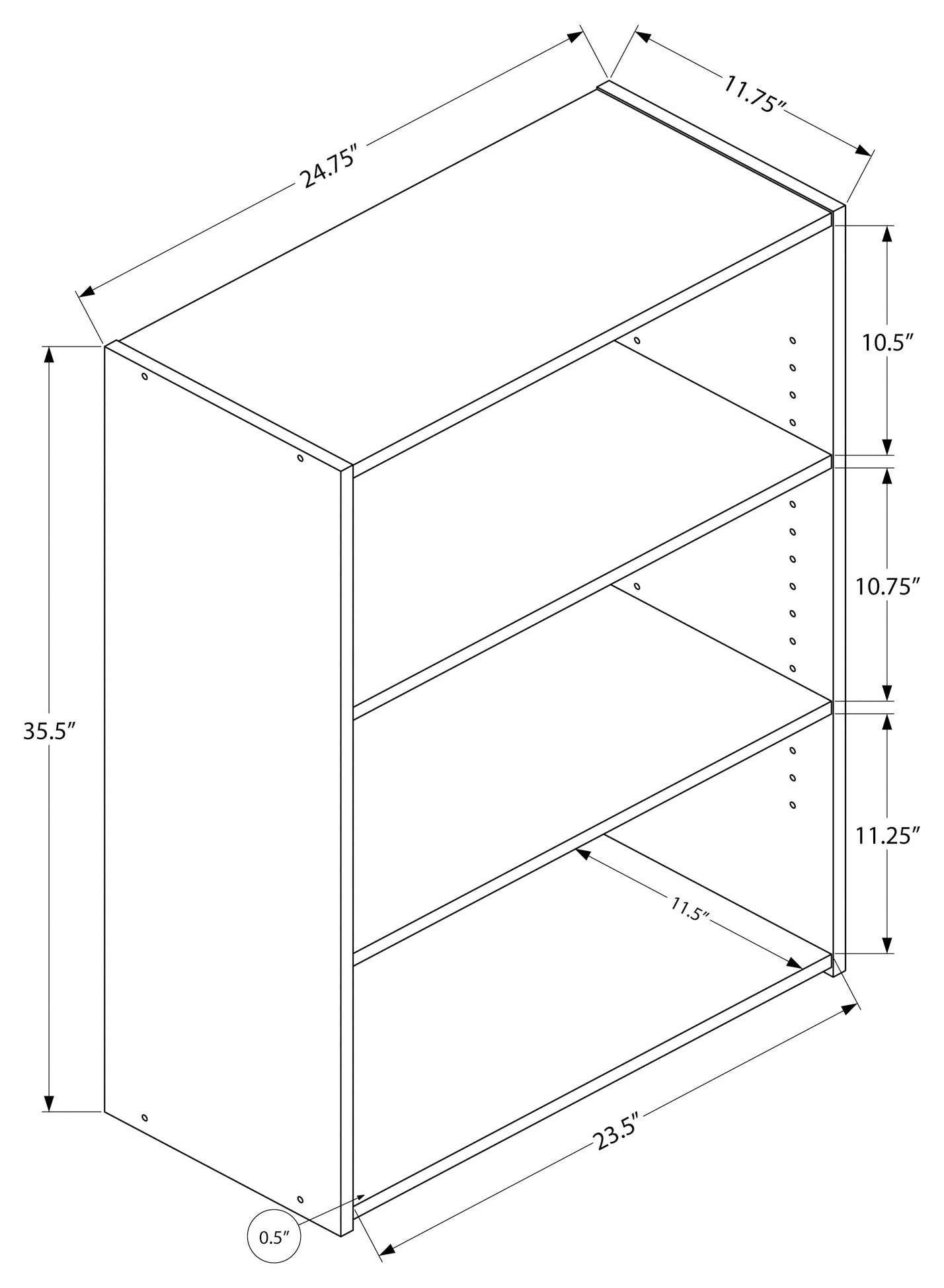 BOOKCASE - 36"H / CHERRY WITH 3 SHELVES