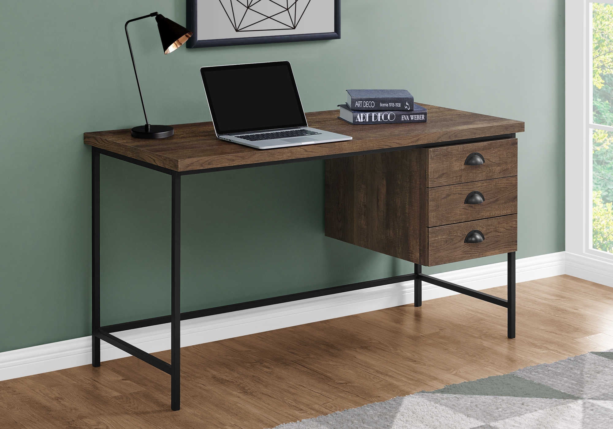 BUREAU D'ORDINATEUR - 55"L / BOIS RÉCUPÉRÉ BRUN / MÉTAL NOIR