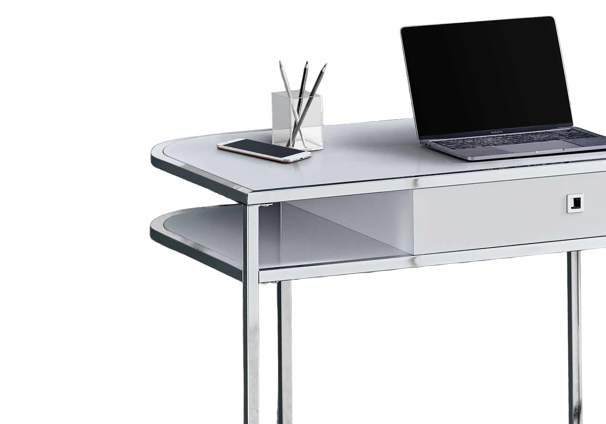 COMPUTER DESK - 48"L / GLOSSY WHITE / CHROME METAL