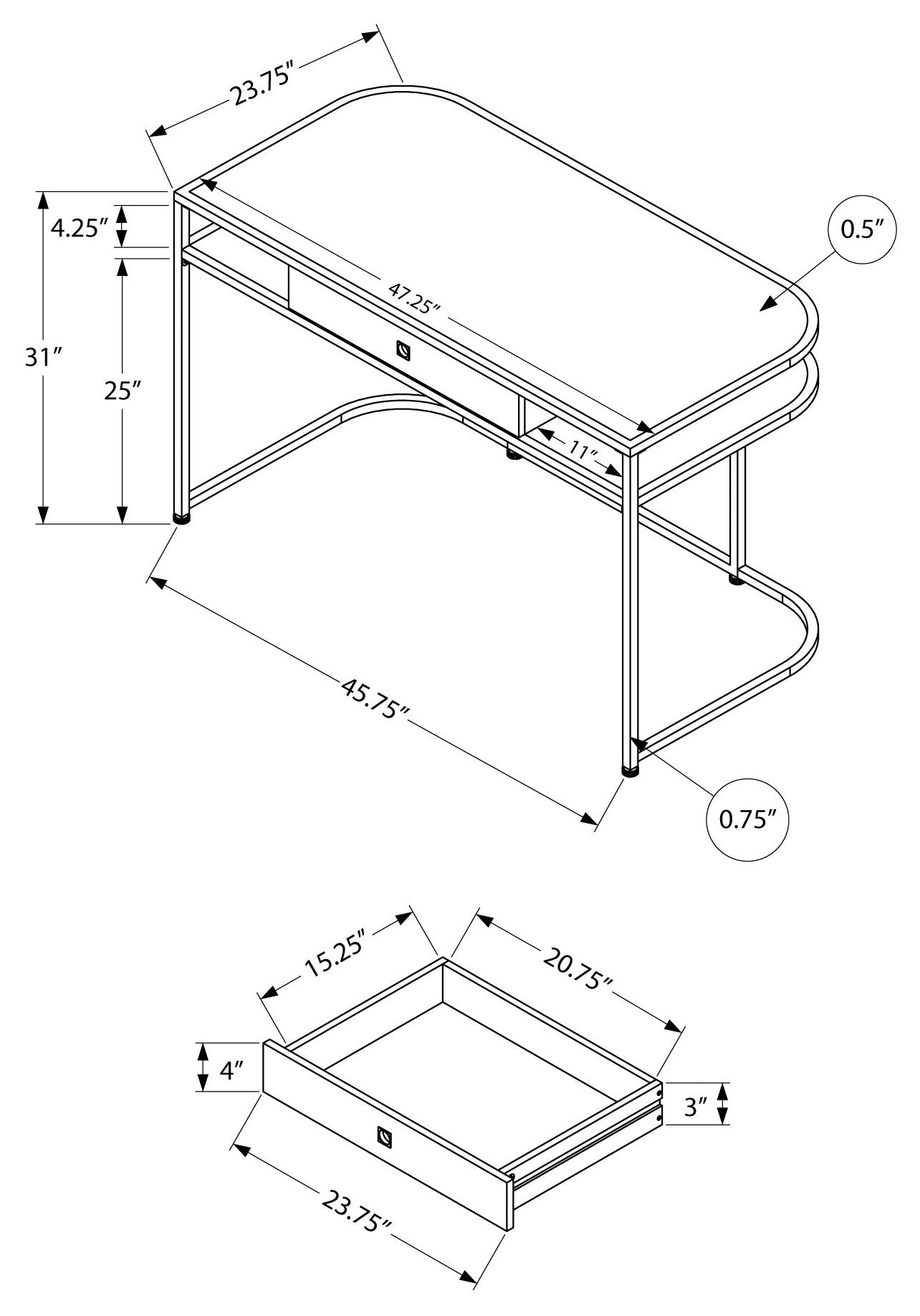 COMPUTER DESK - 48"L / GLOSSY WHITE / CHROME METAL