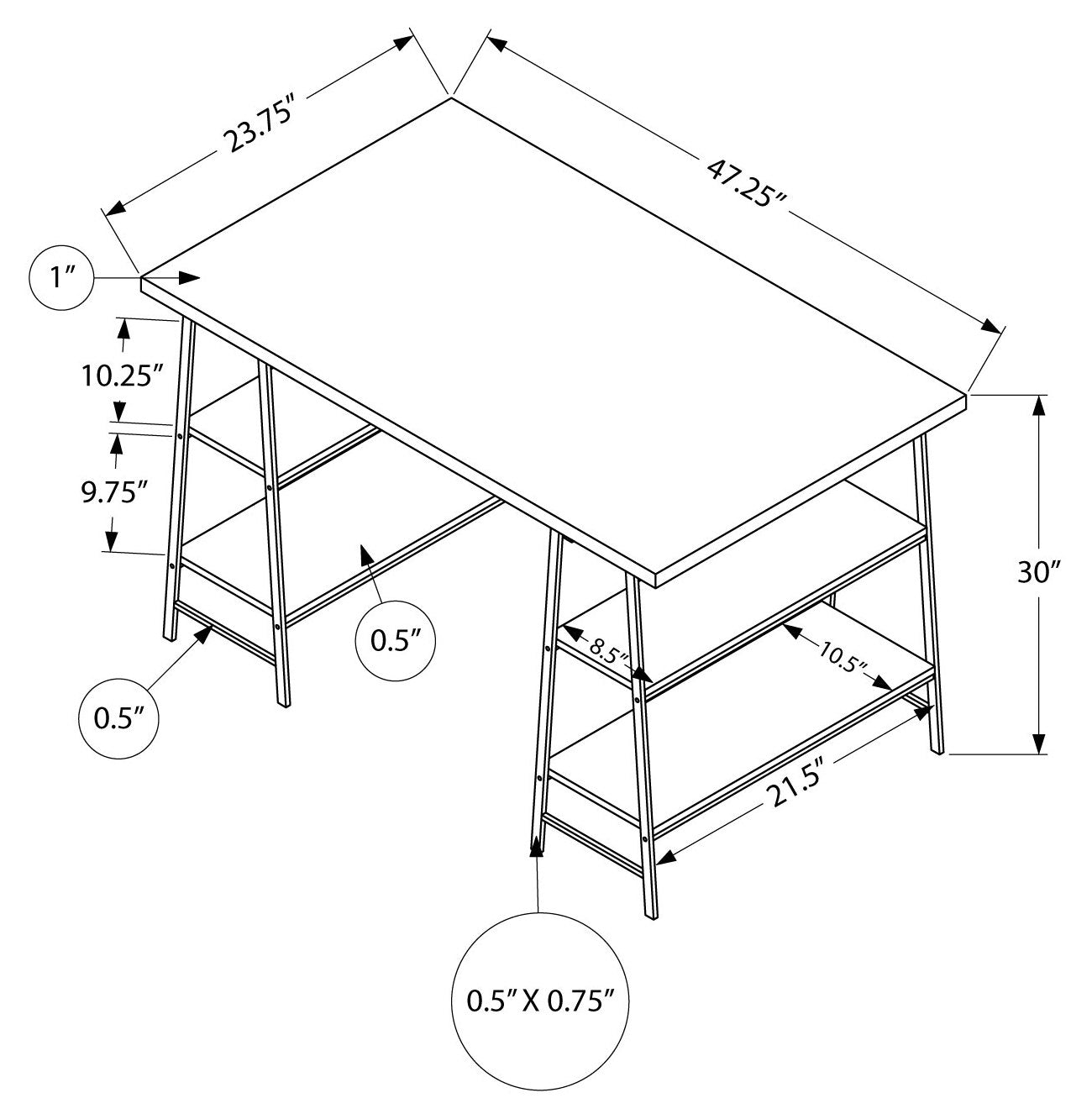 COMPUTER DESK - 48"L / WHITE / WHITE METAL