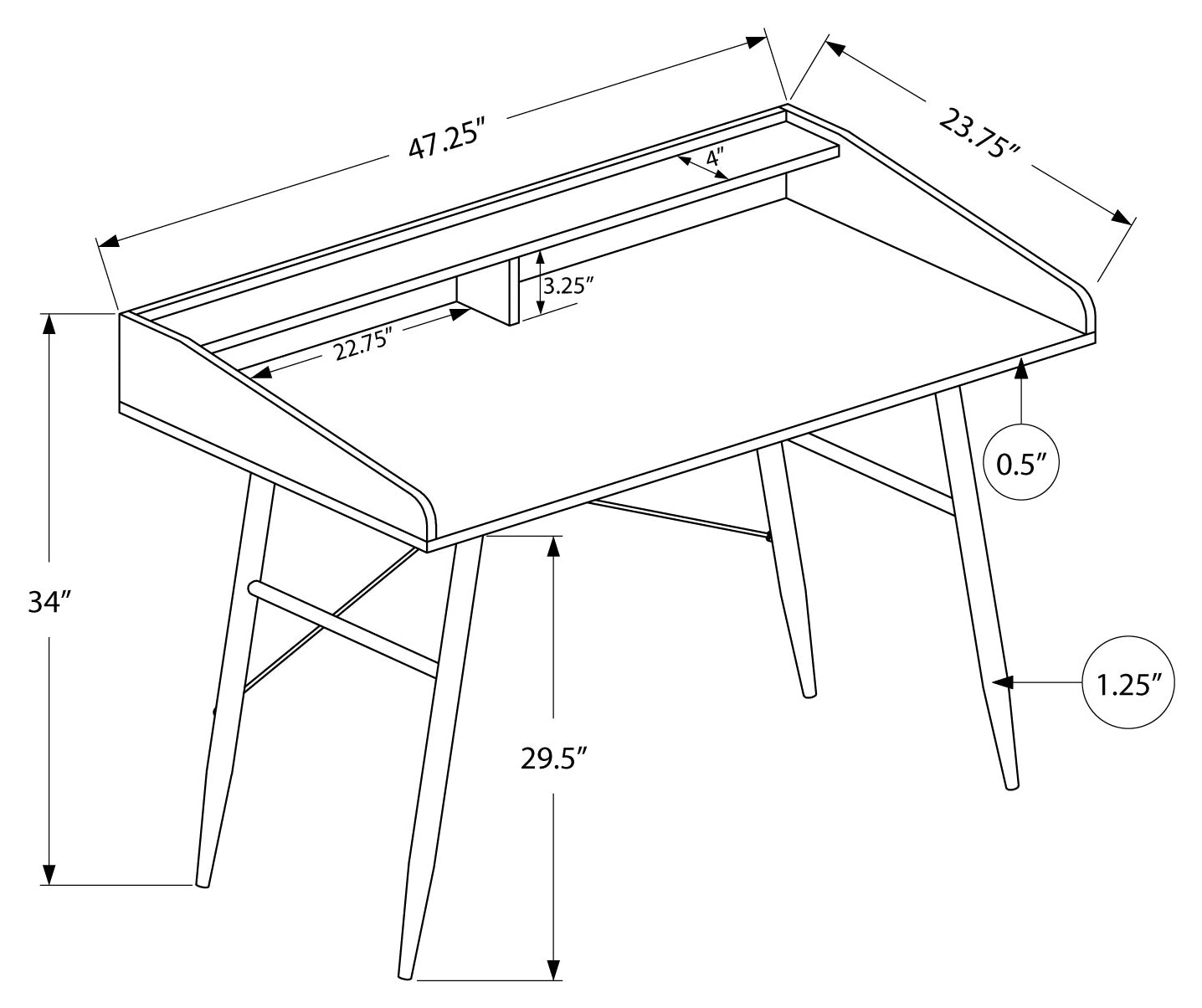 COMPUTER DESK - 48"L / NATURAL / WHITE METAL