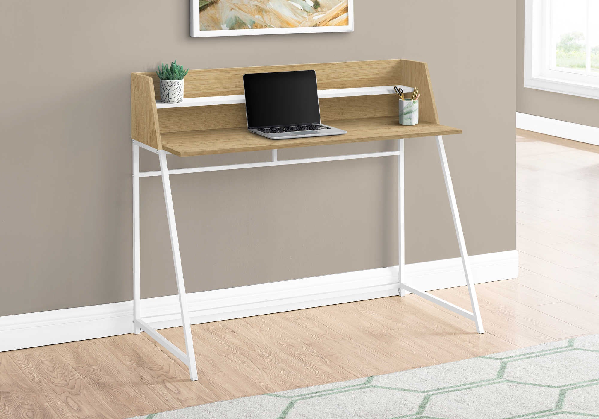 COMPUTER DESK - 48"L / NATURAL / WHITE METAL