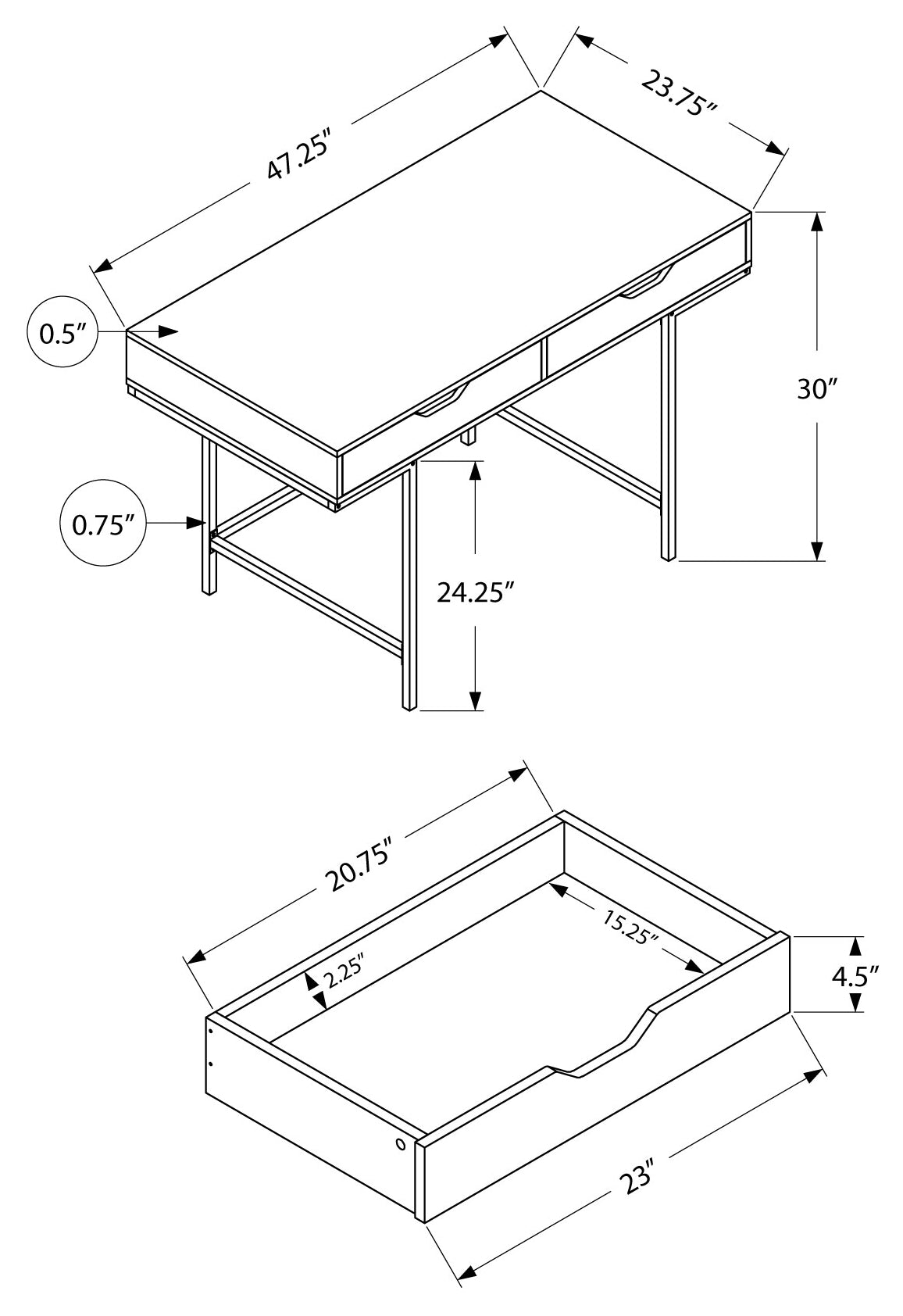 COMPUTER DESK - 48"L / BLACK MARBLE-LOOK / BLACK METAL