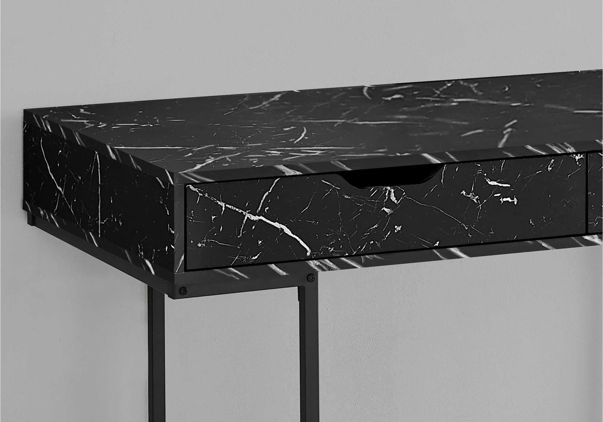 COMPUTER DESK - 48"L / BLACK MARBLE-LOOK / BLACK METAL